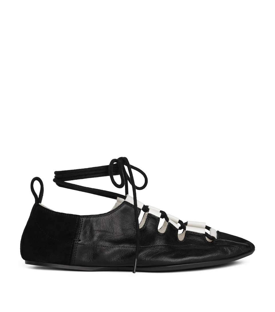 Alaïa Lambskin Lace-Up Ballet Flats Noir