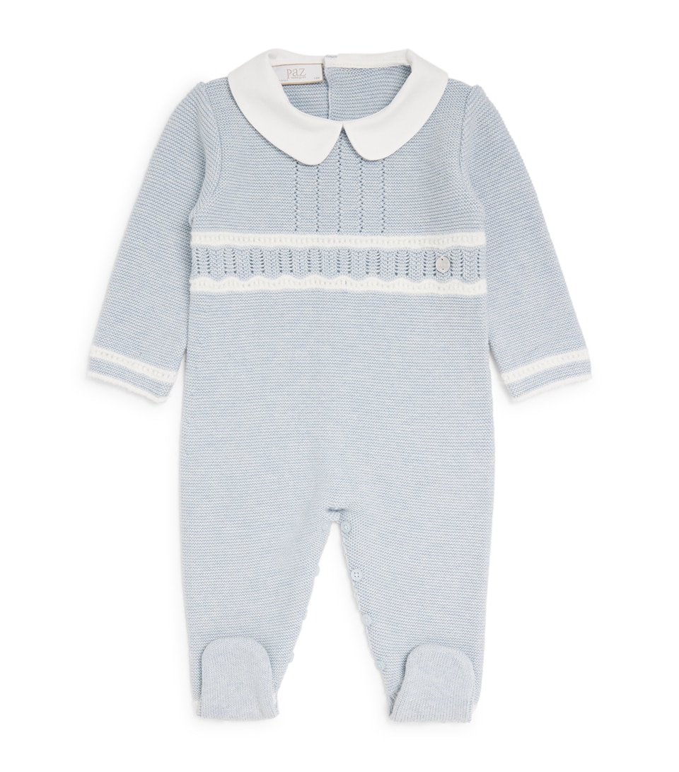 Paz Rodriguez Cotton Knitted All-In-One (0-12 Months) Chalk Blue/cream