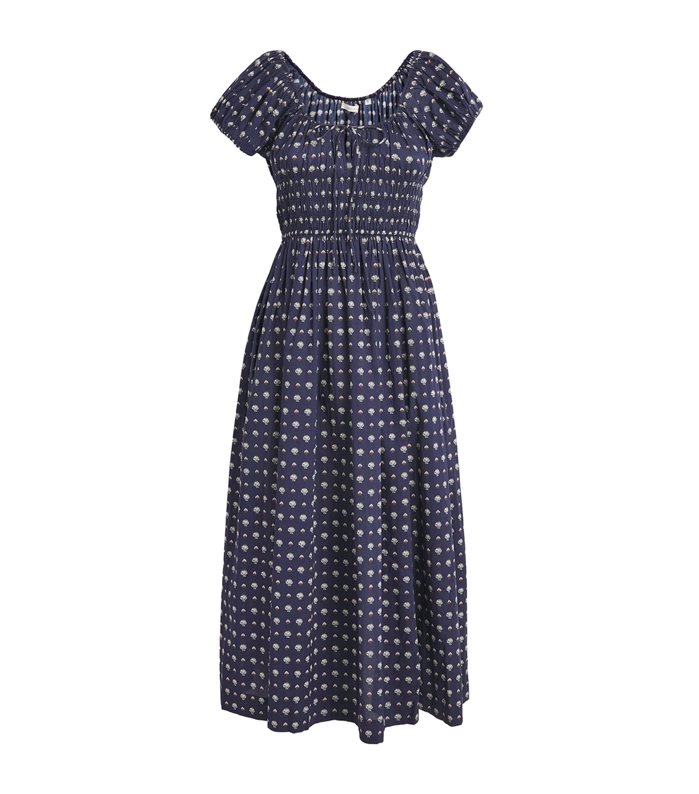 DÔEN Womens Organic Cotton Quinn Midi Dress Bleu Foulard La Mer
