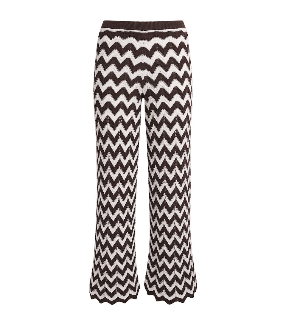 Maje Womens Cotton Zigzag Crochet Trousers Brown/white
