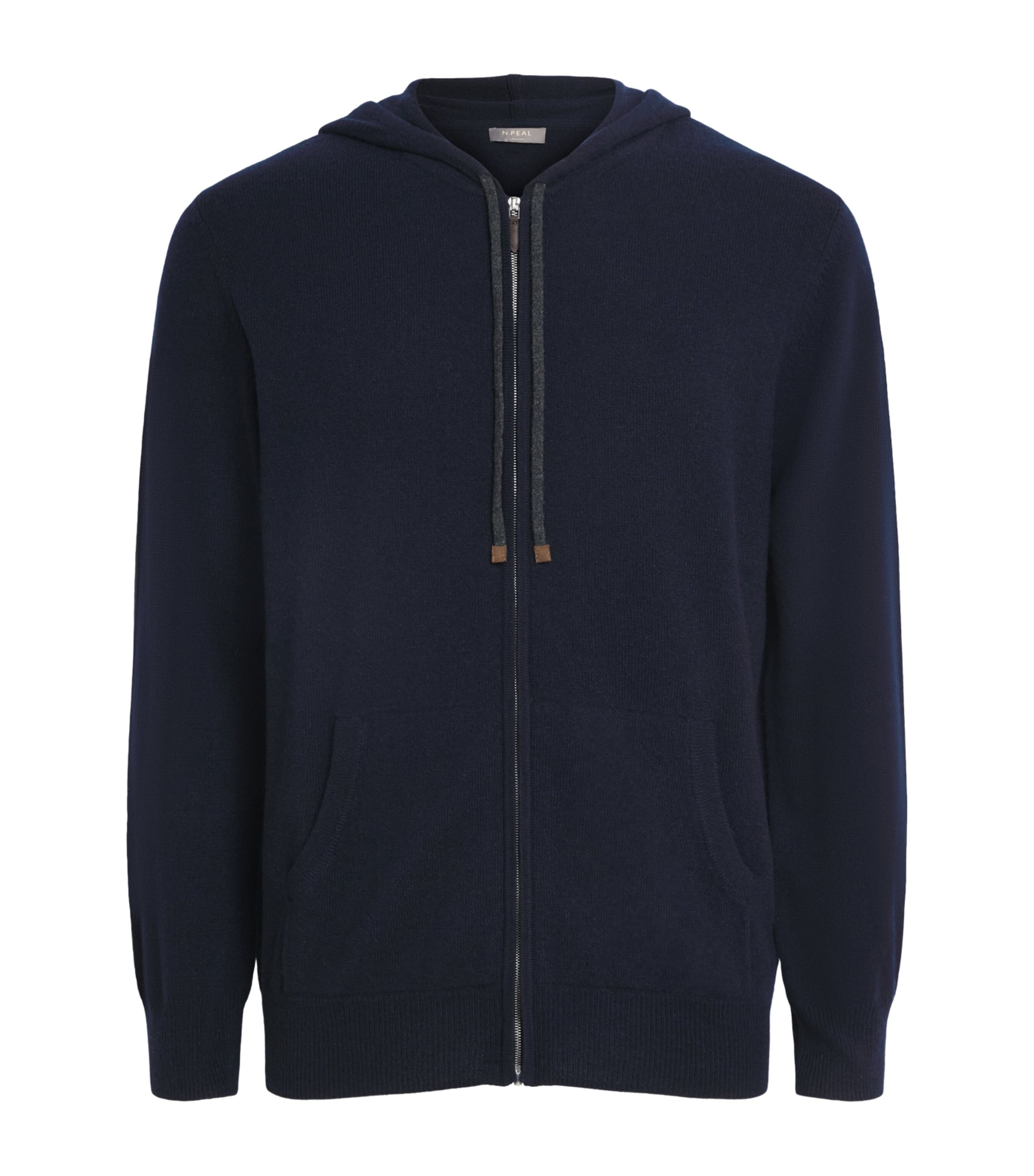 N.Peal Mens Cashmere Ladbroke Zip-Up Hoodie Navy Dark Charcoal
