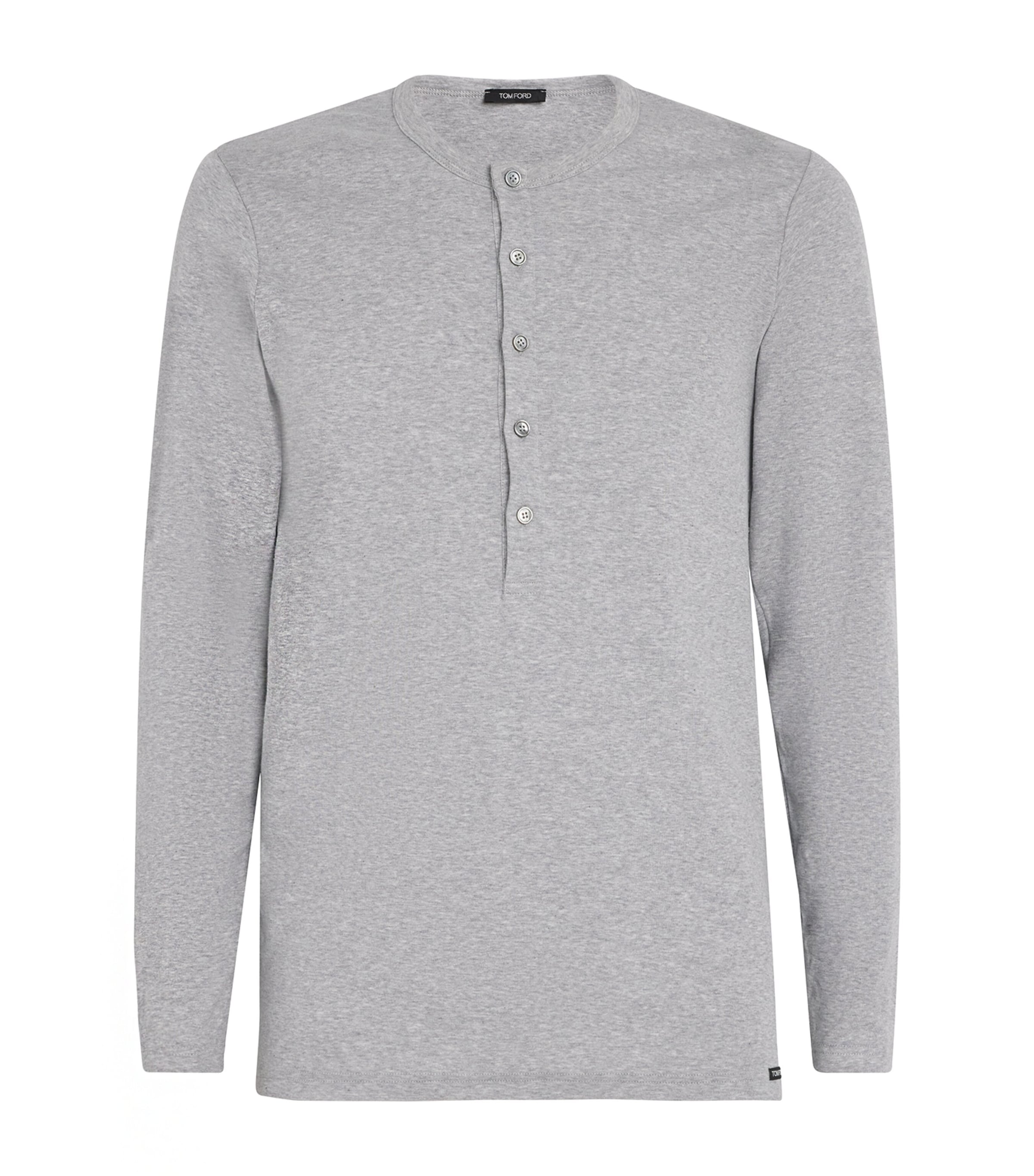 TOM FORD Mens Cotton-Blend Lounge Henley Top Grey