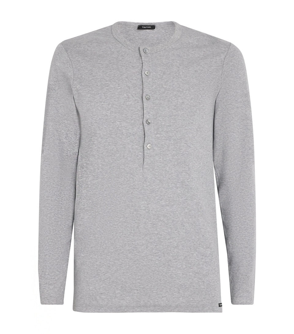 TOM FORD Mens Cotton-Blend Lounge Henley Top Grey