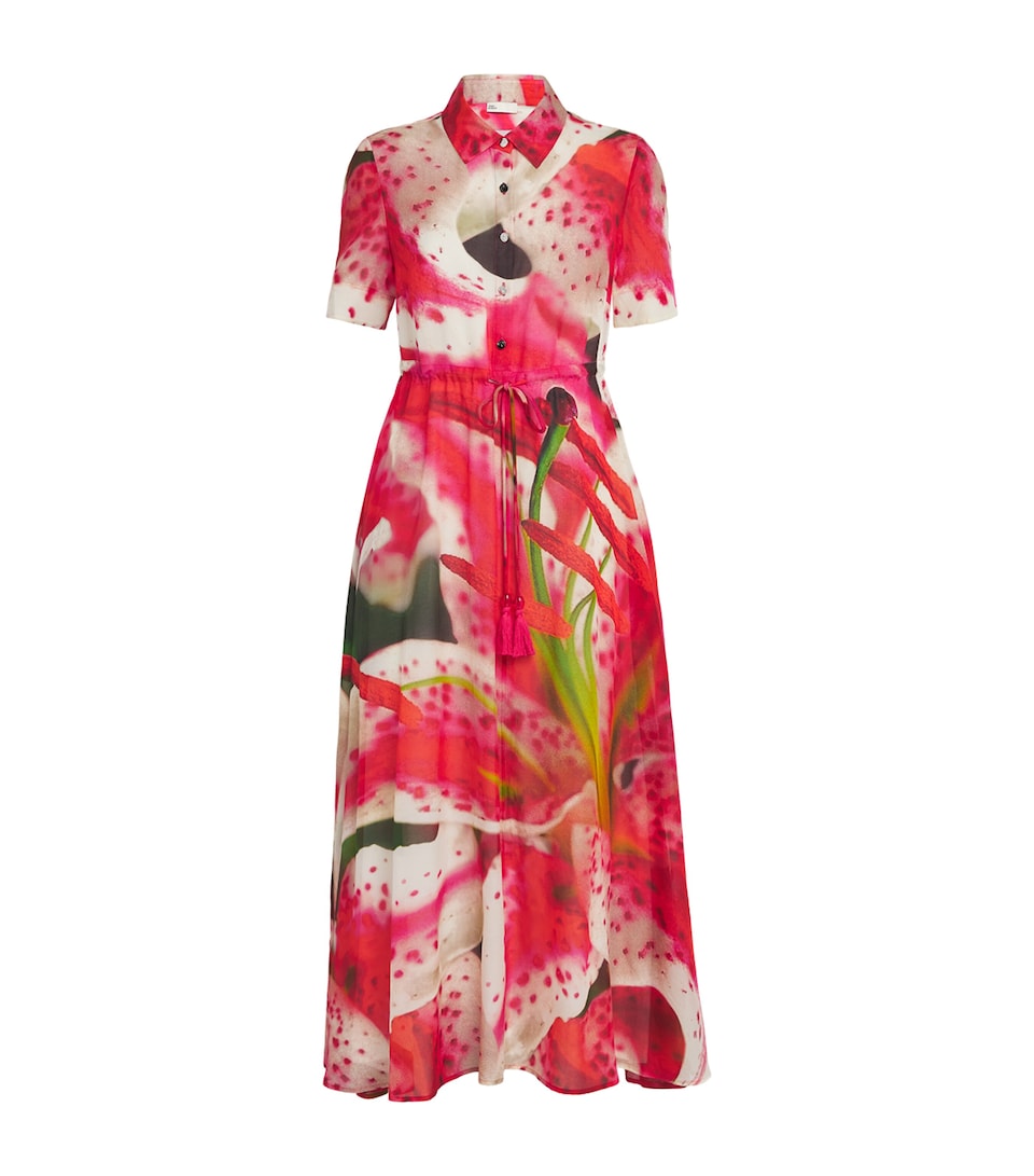 Silk-Cotton Lily Print Midi Dress