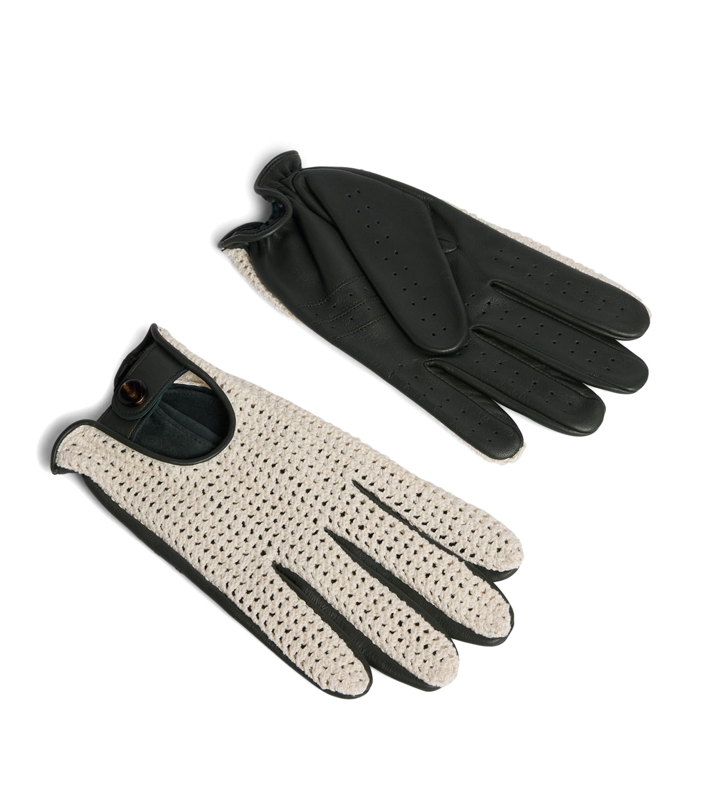 Dunhill Leather-Crochet Driving Gloves Green