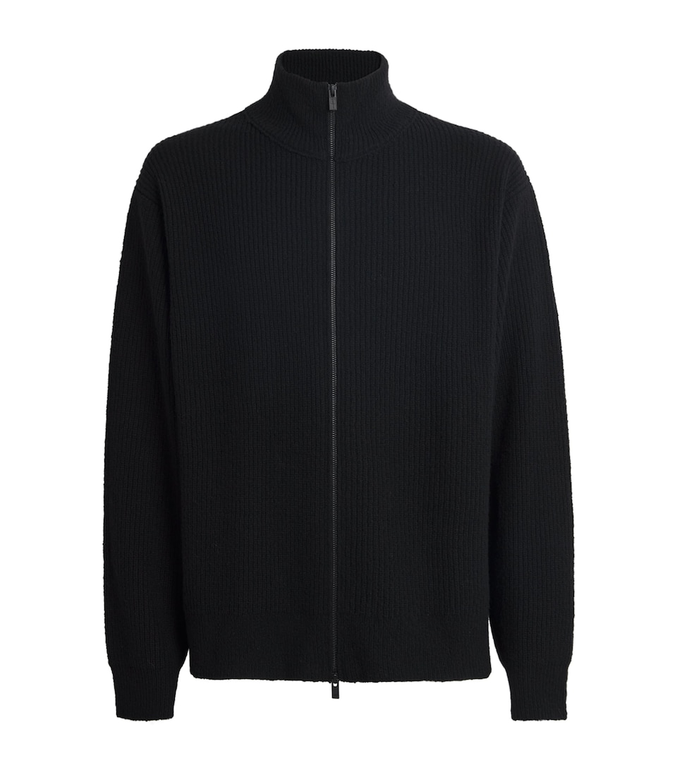 Wool Funnel-Neck Zip-Up Sweater