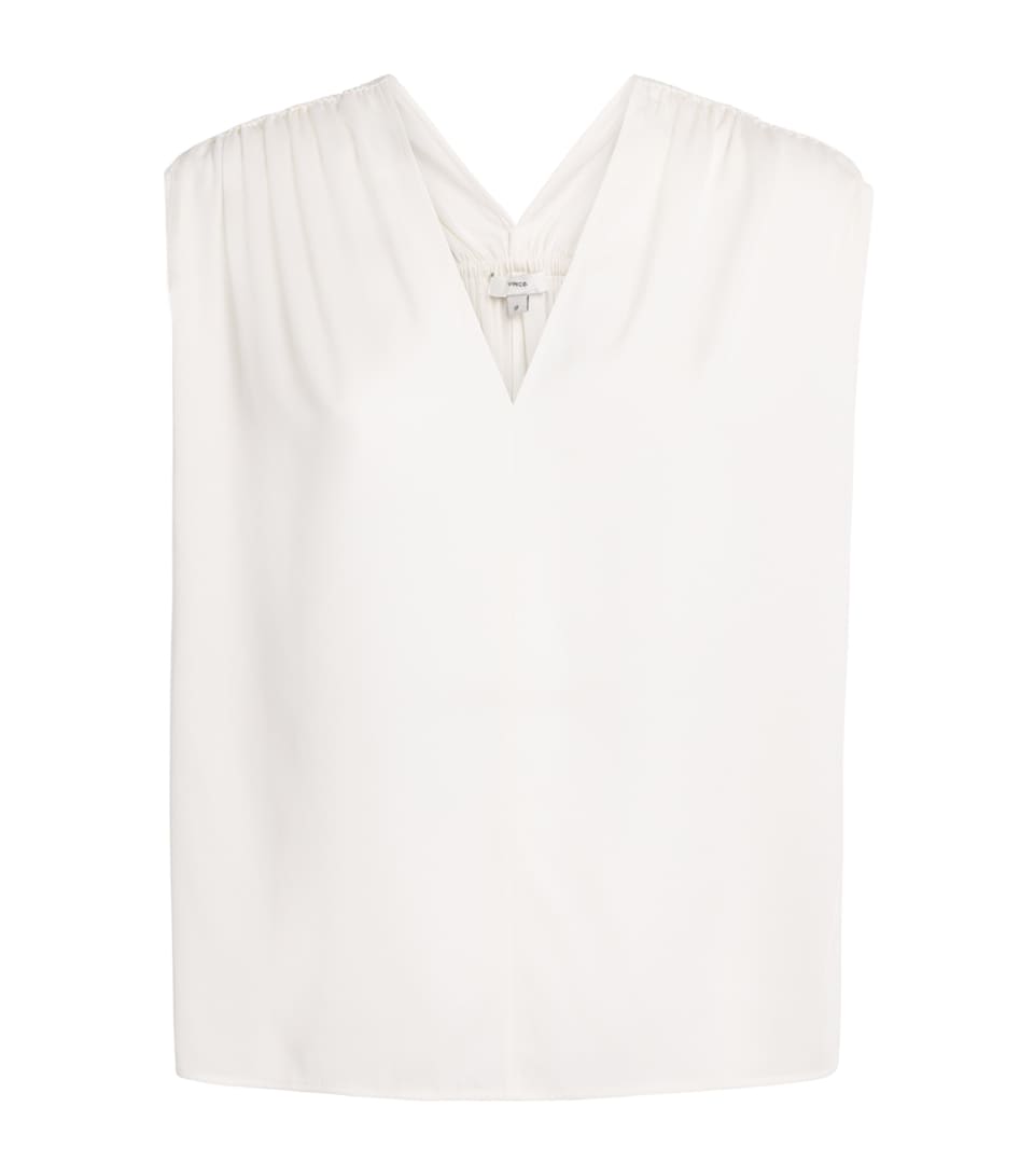 Vince Womens Silk-Blend Gathered Blouse Off White