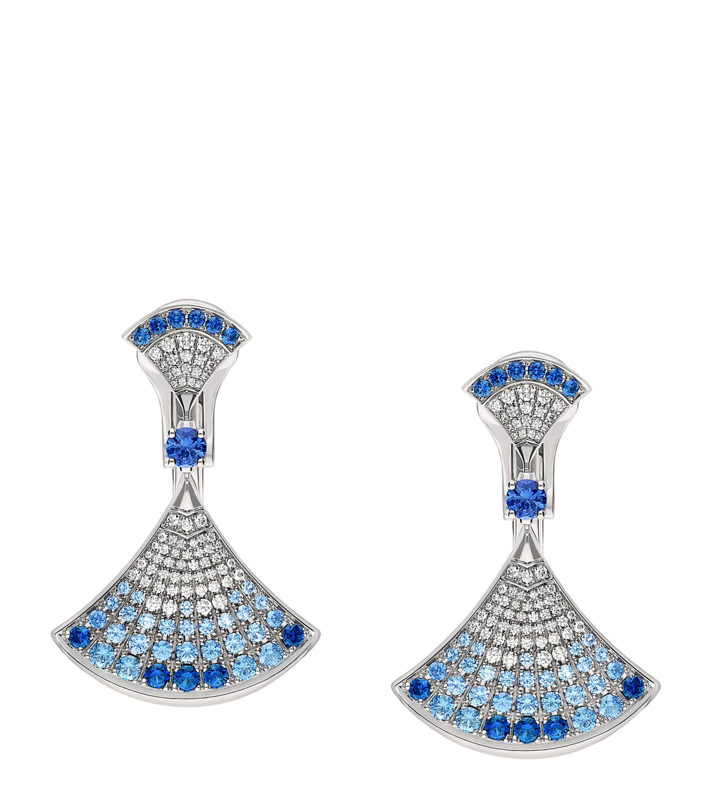 White Gold, Diamond and Sapphire Divas’ Dream Earrings