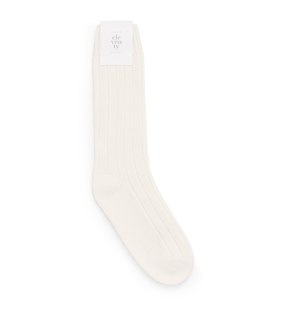 Eleventy Mens Wool-Cashmere Blend Ribbed Socks Bianco