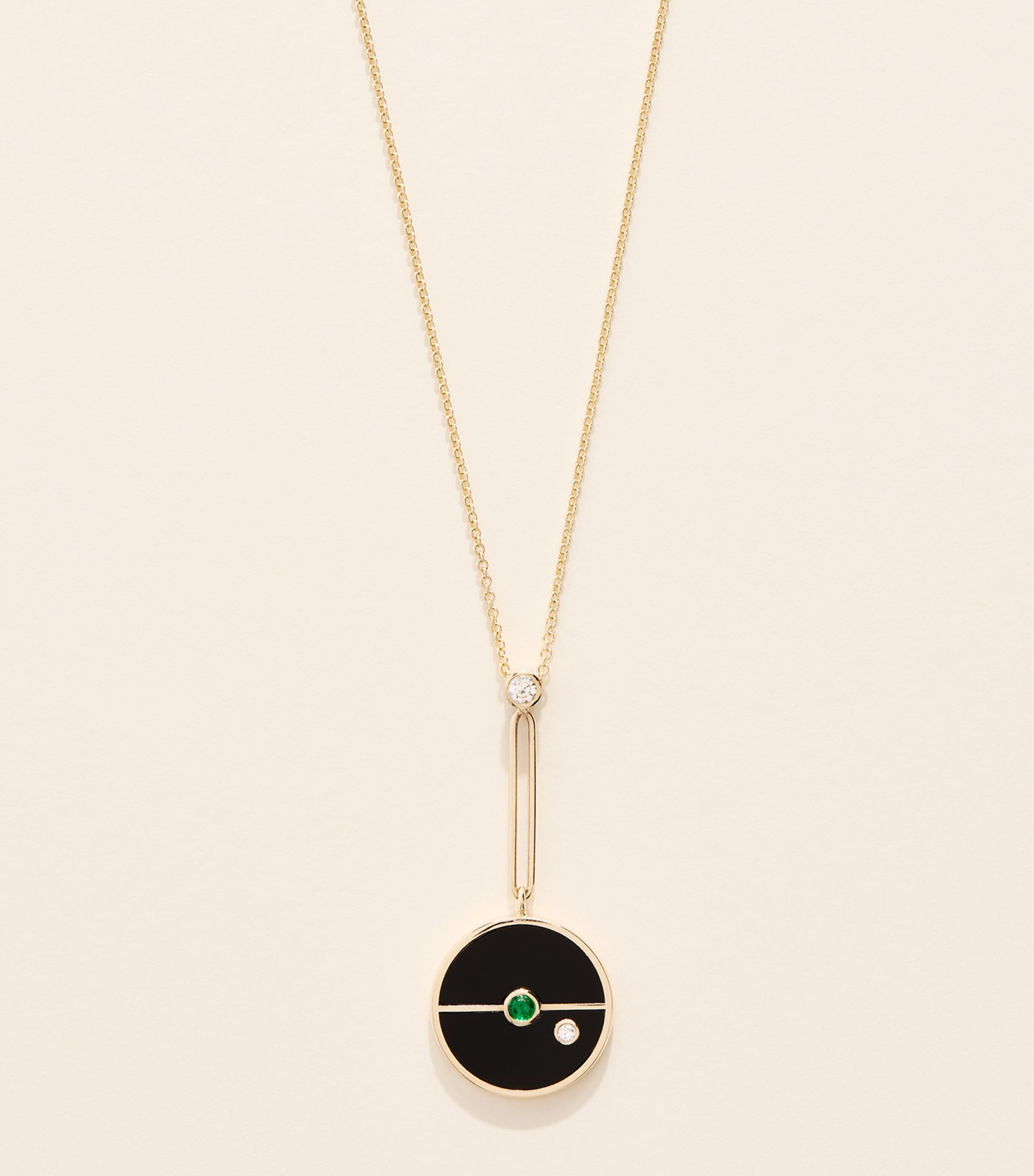 Retrouvaí Yellow Gold, Diamond and Onyx Compass Pendant Necklace Yellow Gold