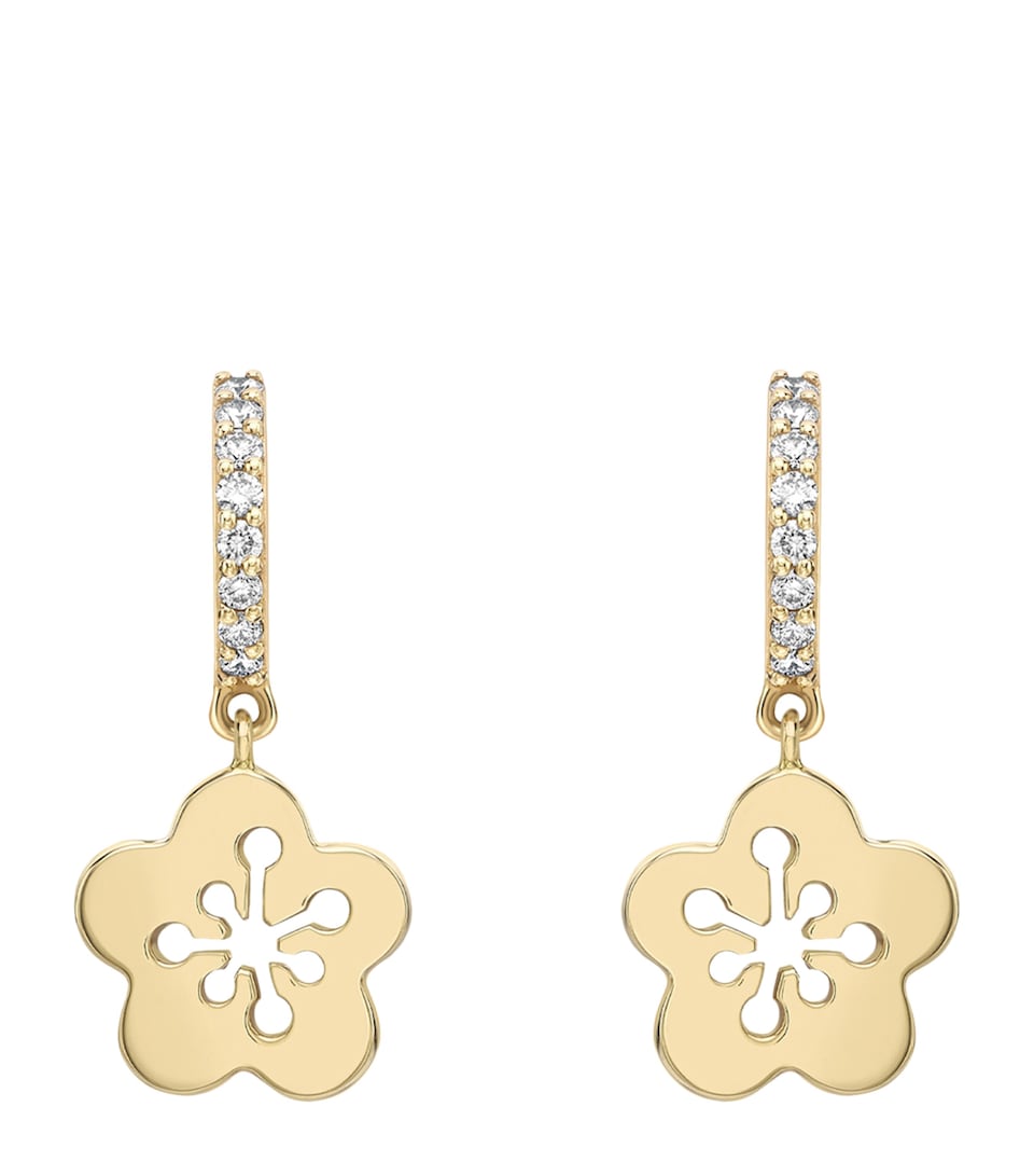 Mini Yellow Gold and Diamond Blossom Drop Earrings