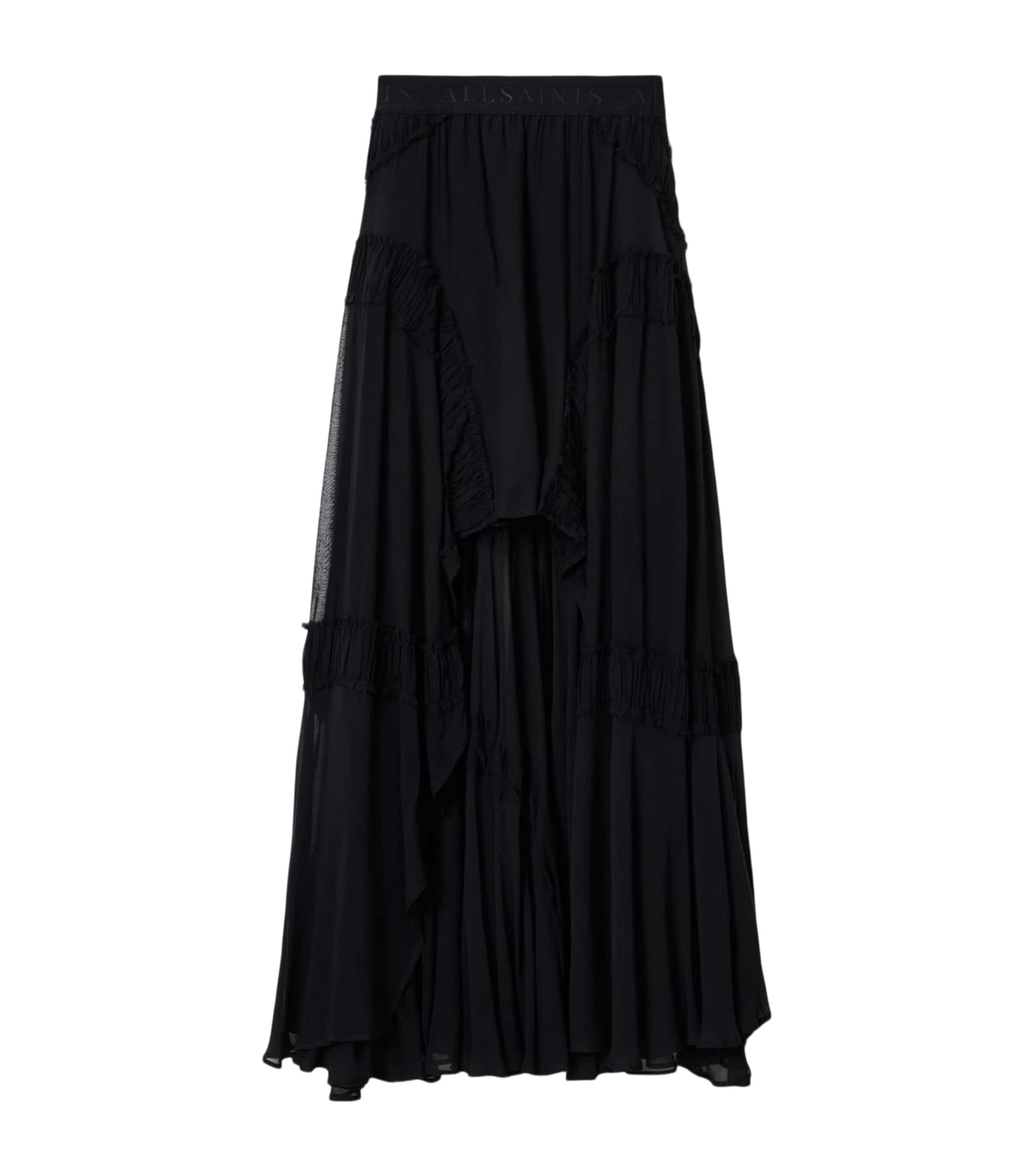 AllSaints Womens Ruched Asymmetric Dorina Maxi Skirt Black