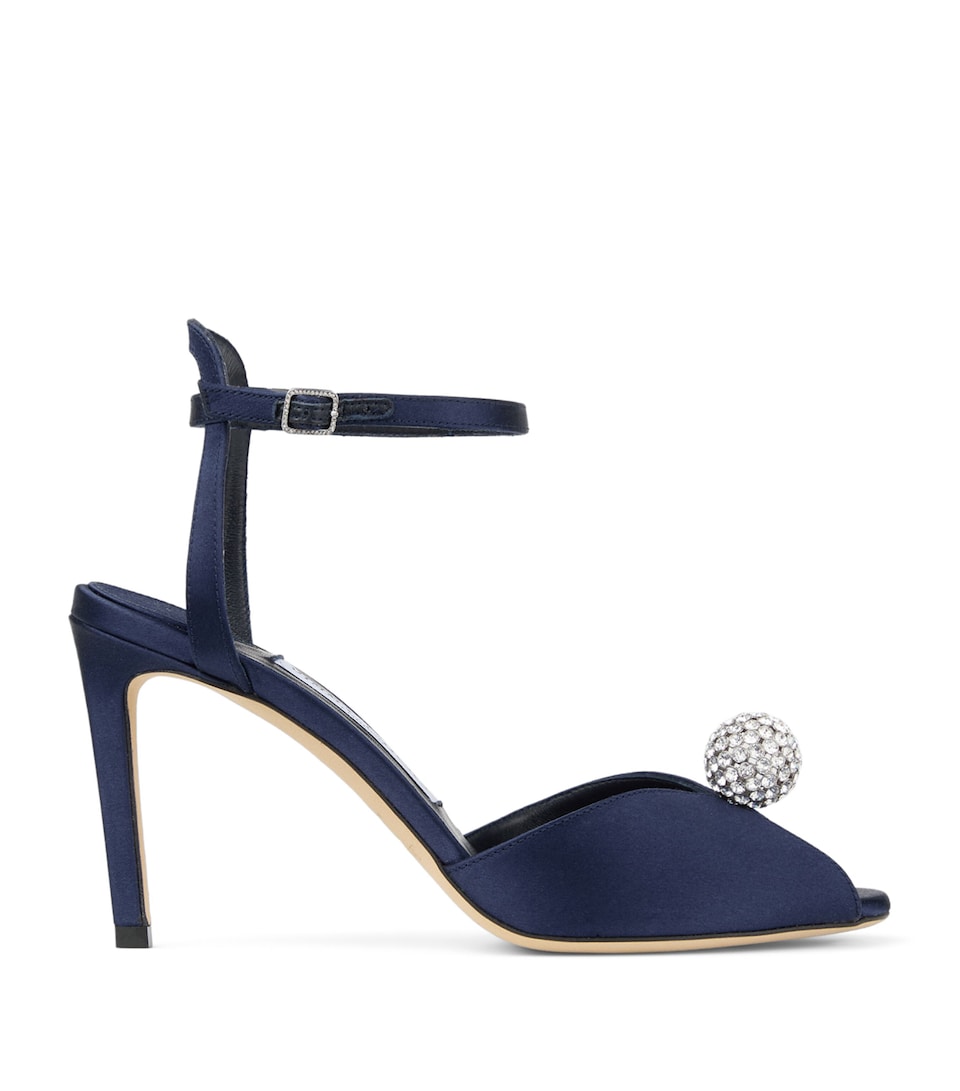 Jimmy Choo Sacora 85 Satin Heeled Sandals Marine/crystal