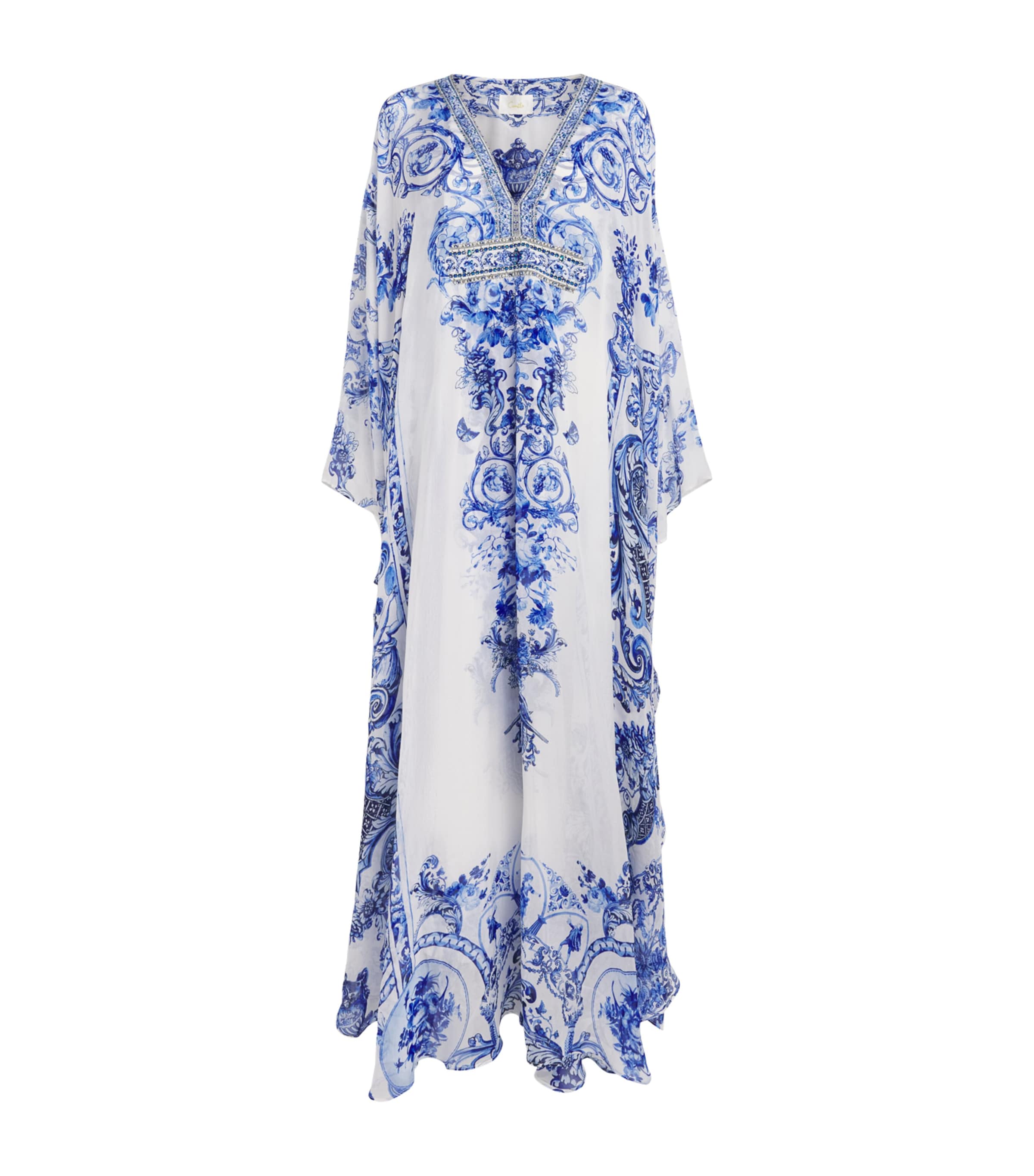 Camilla Womens Silk Embellished V-Neck Kaftan Ceramic Panoramic