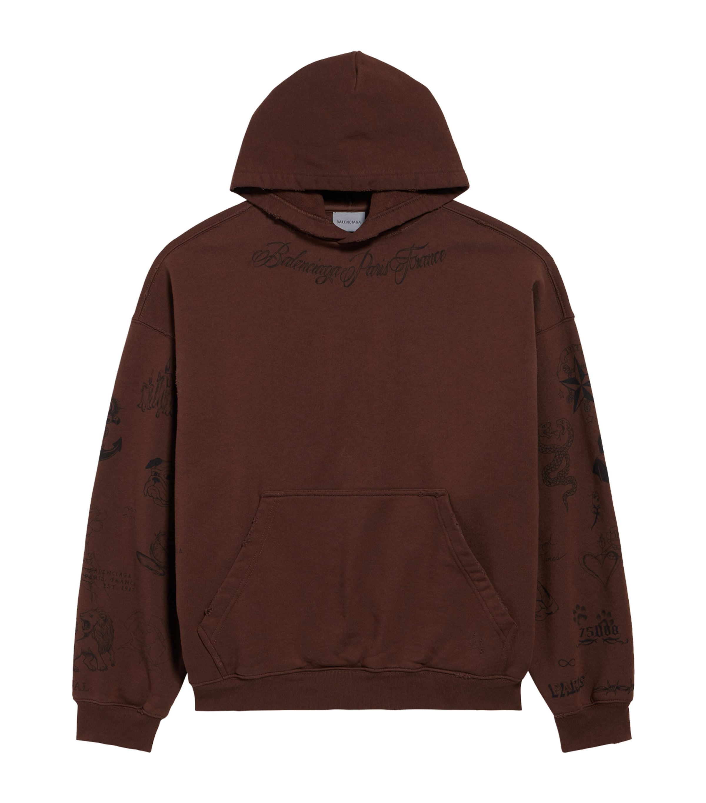 Balenciaga Womens Cotton Tattoo-Print Hoodie