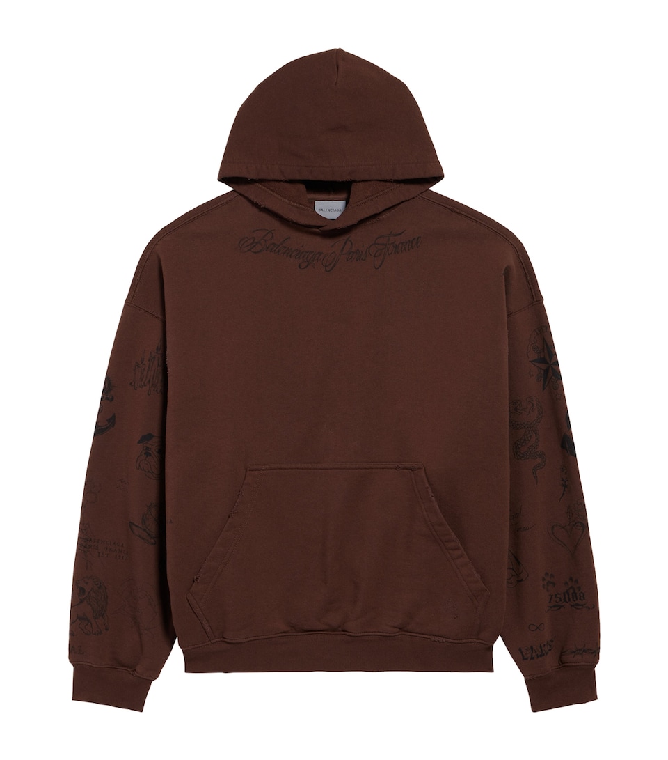 Balenciaga Womens Cotton Tattoo-Print Hoodie
