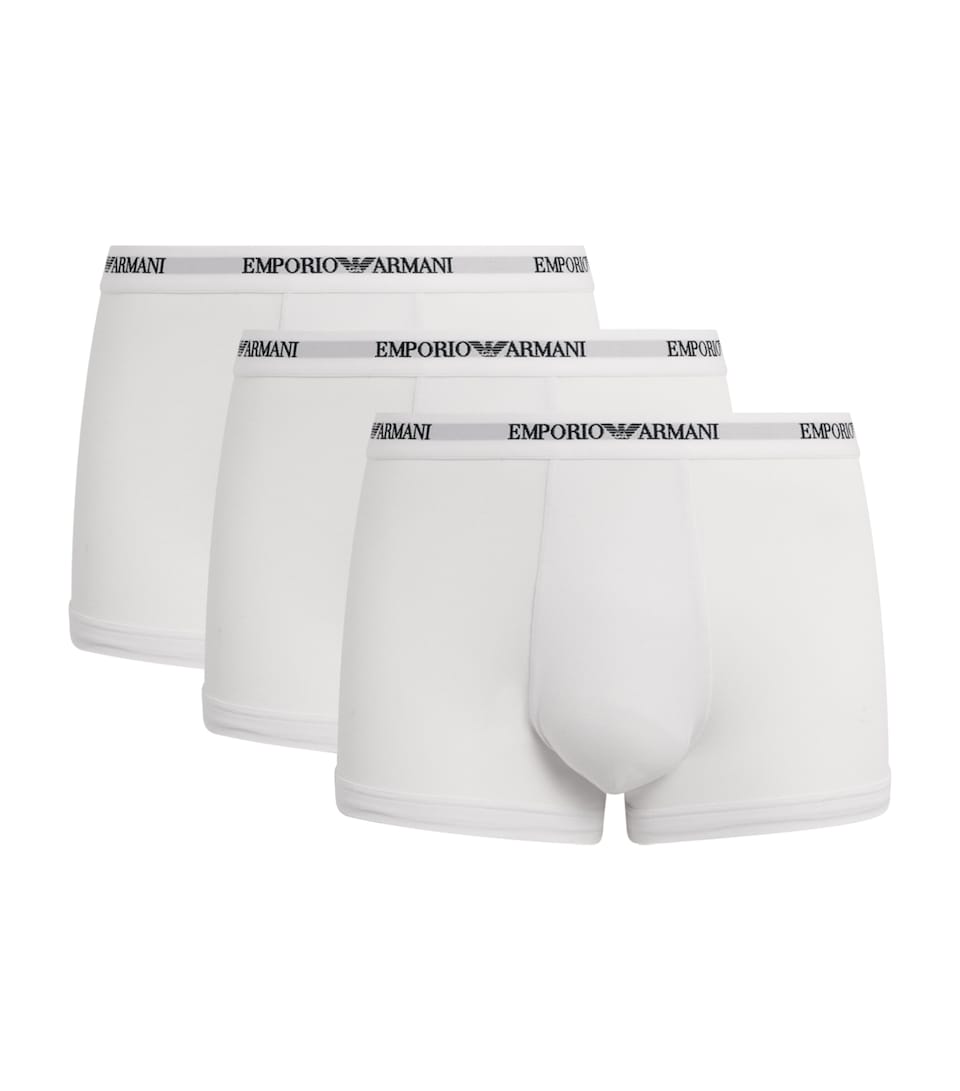 Emporio Armani Mens Stretch-Cotton Logo Trunks (Pack Of 3) White