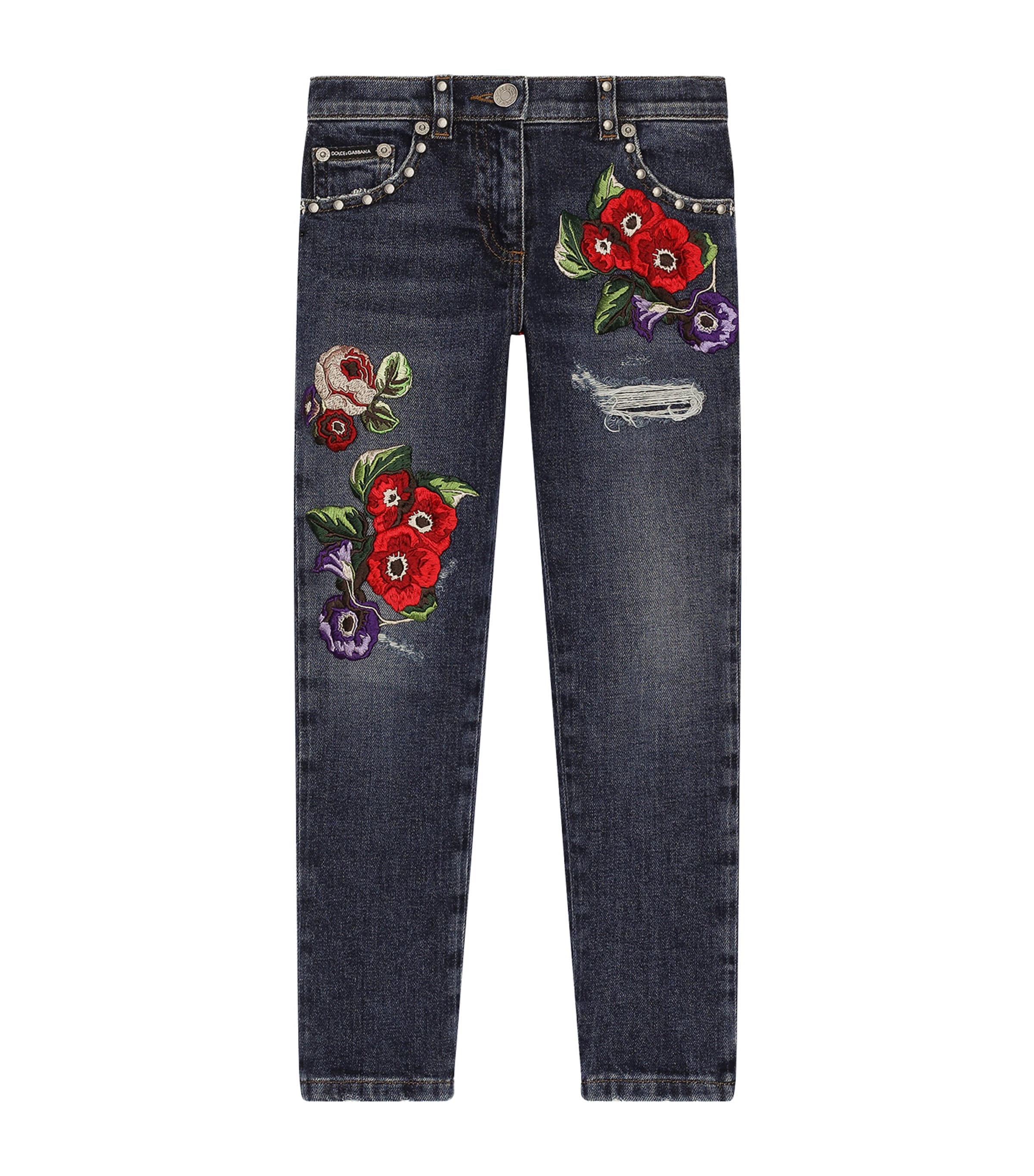 Embroidered-Flower Jeans