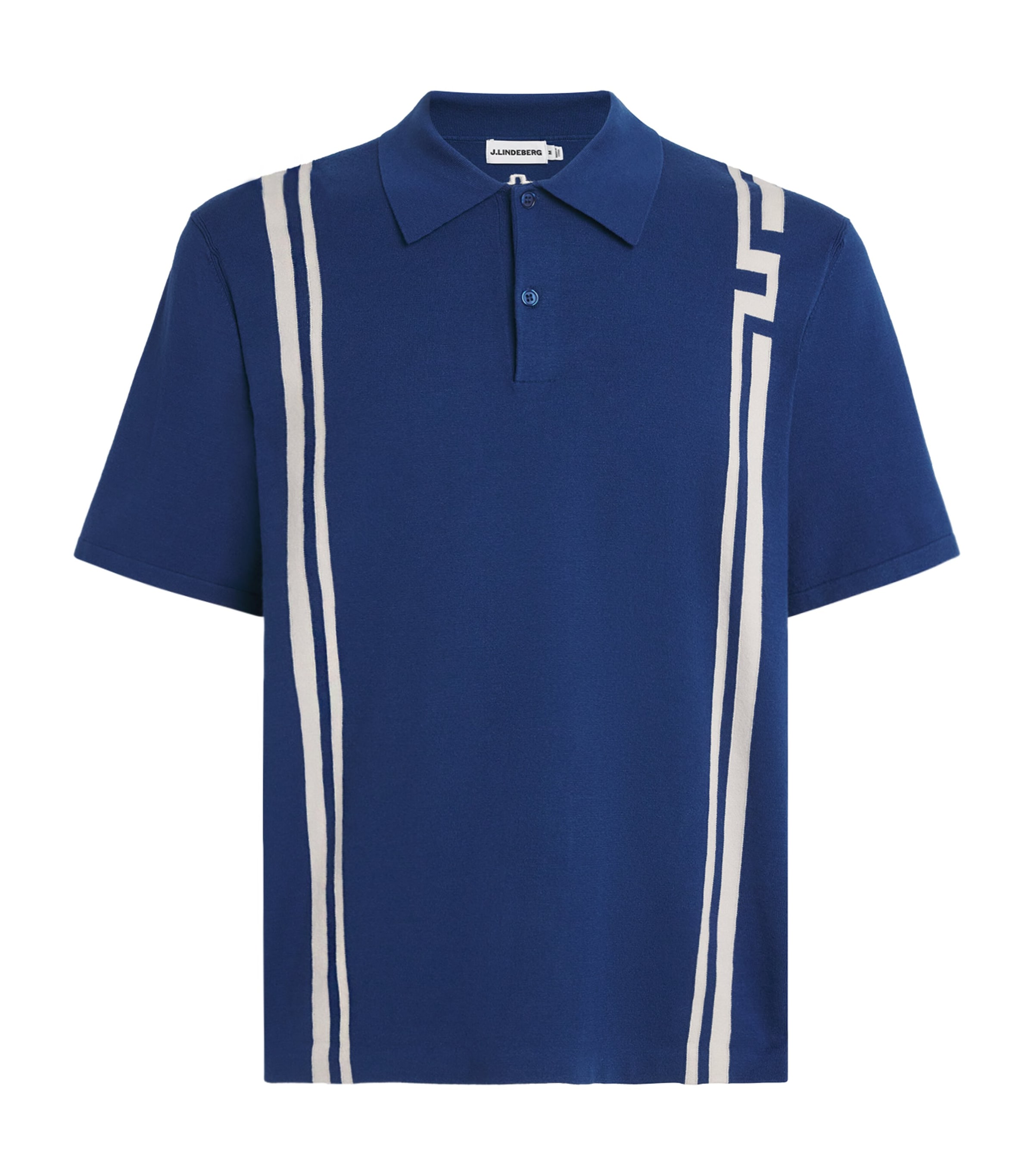 J Lindeberg Mens Rylan Stripe Knit Golf Polo Shirt Estate Blue