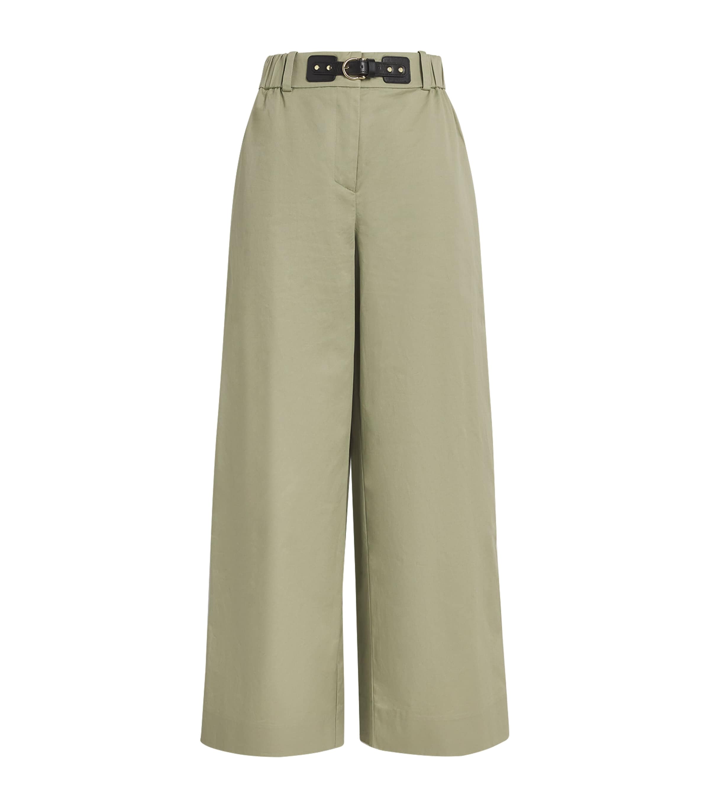Maje Womens Organic Cotton-Blend Wide-Leg Trousers Khaki