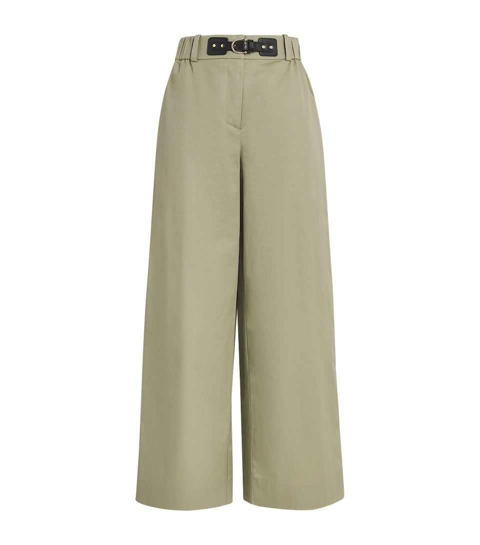 Maje Womens Organic Cotton-Blend Wide-Leg Trousers Khaki