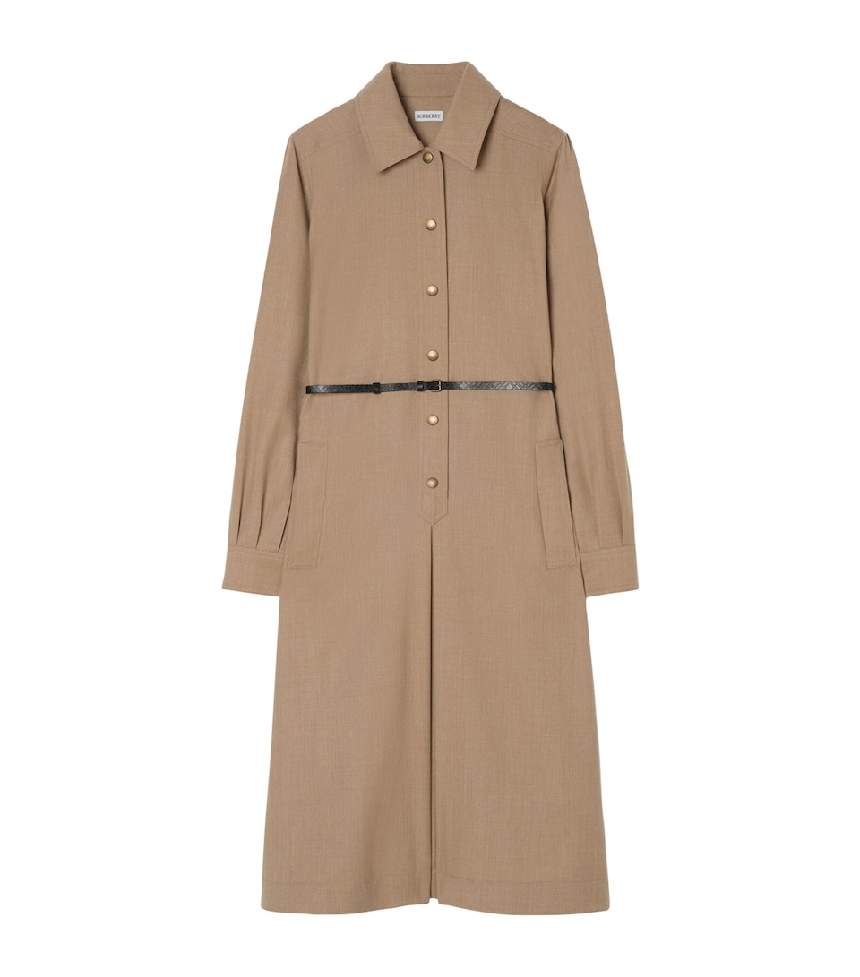 Burberry Womens Wool Midi Shirt Dress Natural Beige