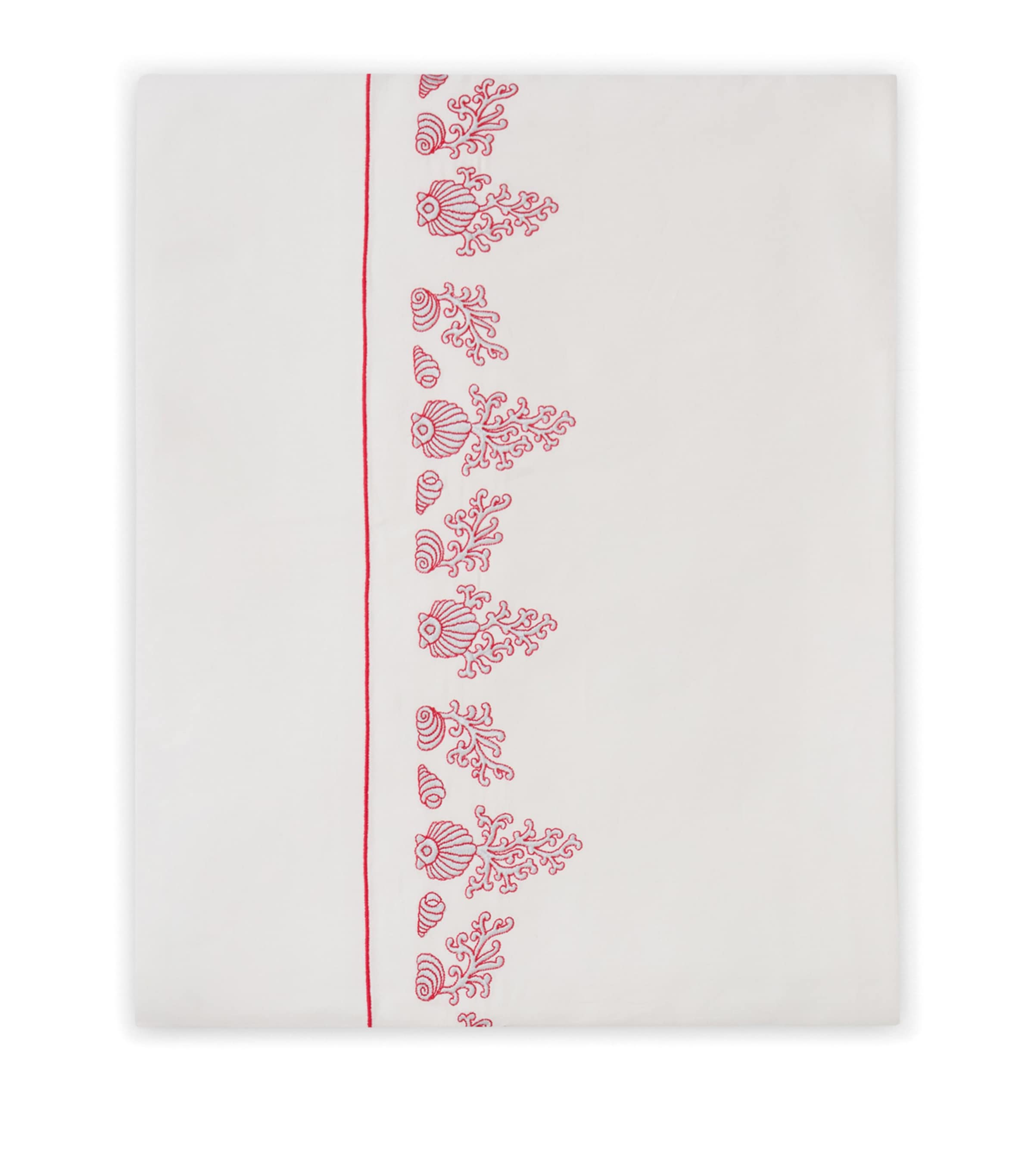 Loretta Caponi Cotton Coral and Shells Flat Sheet (270cm x 300cm) Light Grey