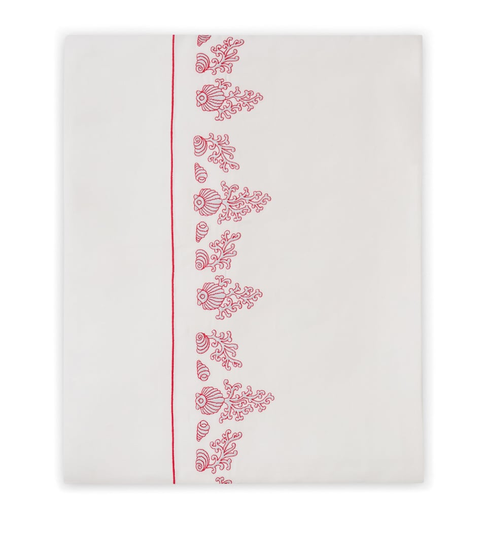 Loretta Caponi Cotton Coral and Shells Flat Sheet (270cm x 300cm) Light Grey