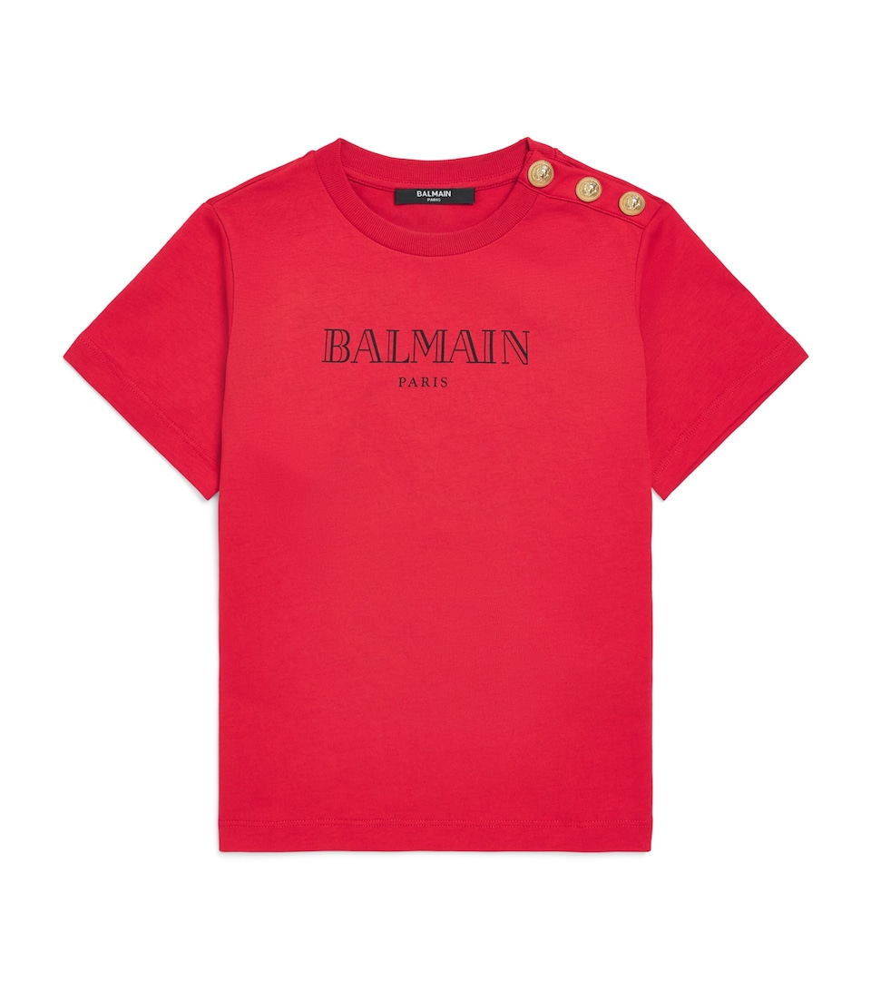 Balmain Kids Cotton Logo T-Shirt (6-14 Years) Chili/nero
