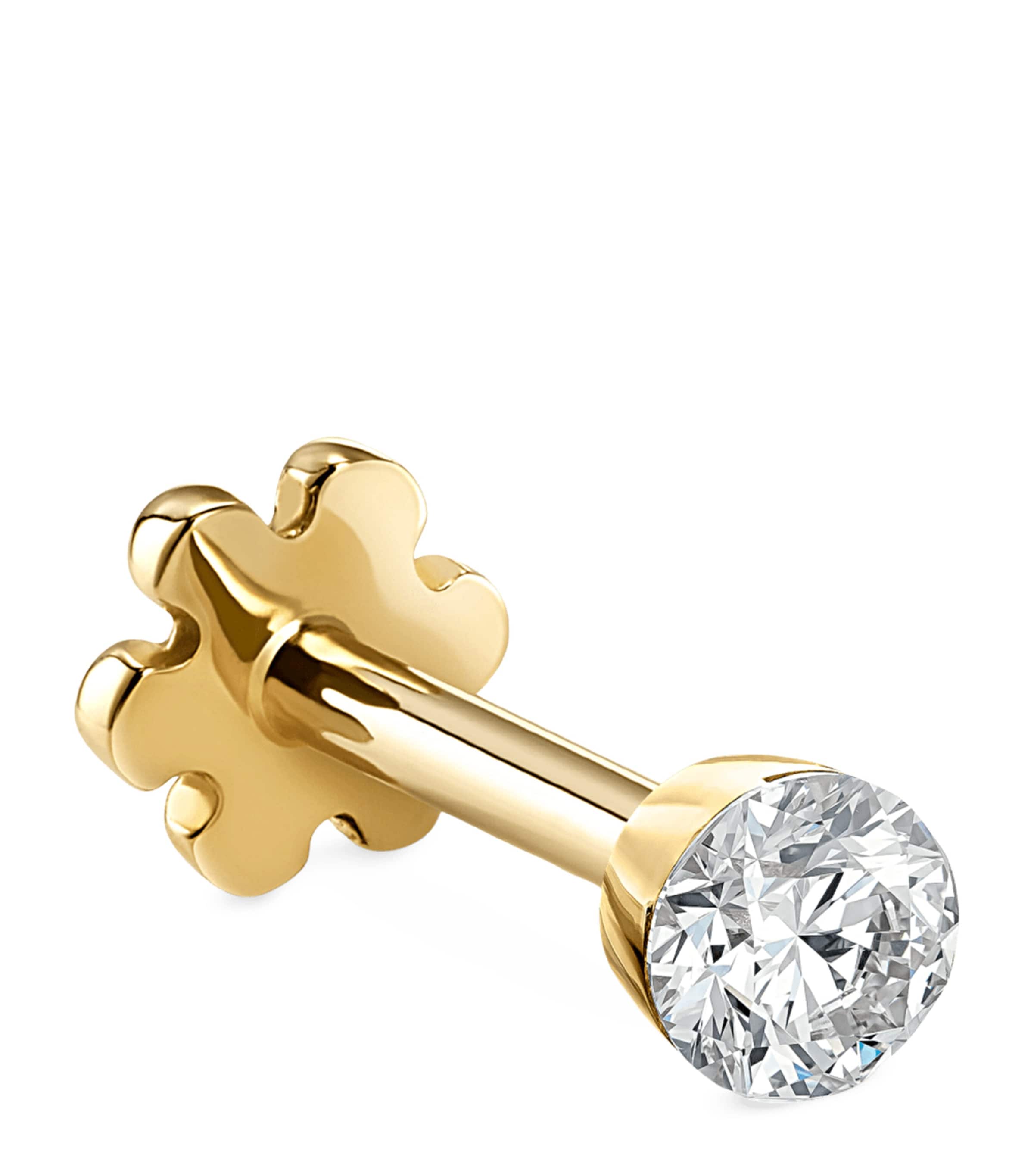 Yellow Gold Invisible Set Diamond Threaded Stud Earring (2mm)