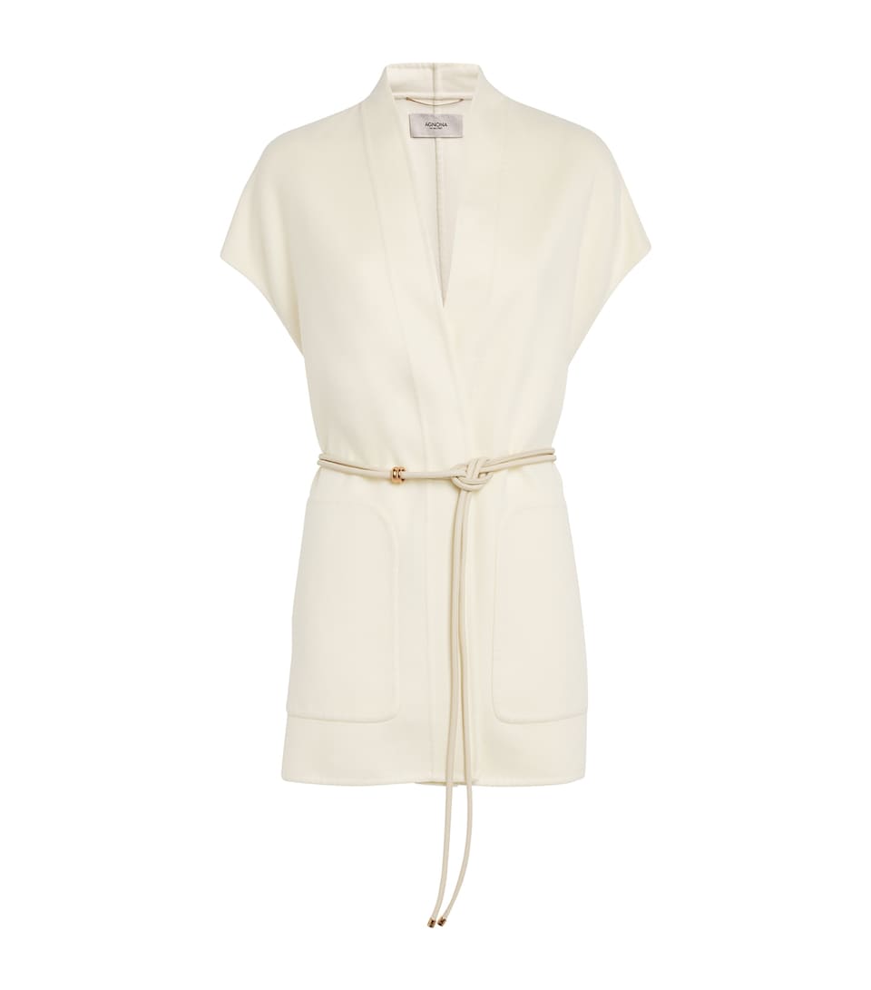 Wool-Cashmere Sleeveless Belted Jacket