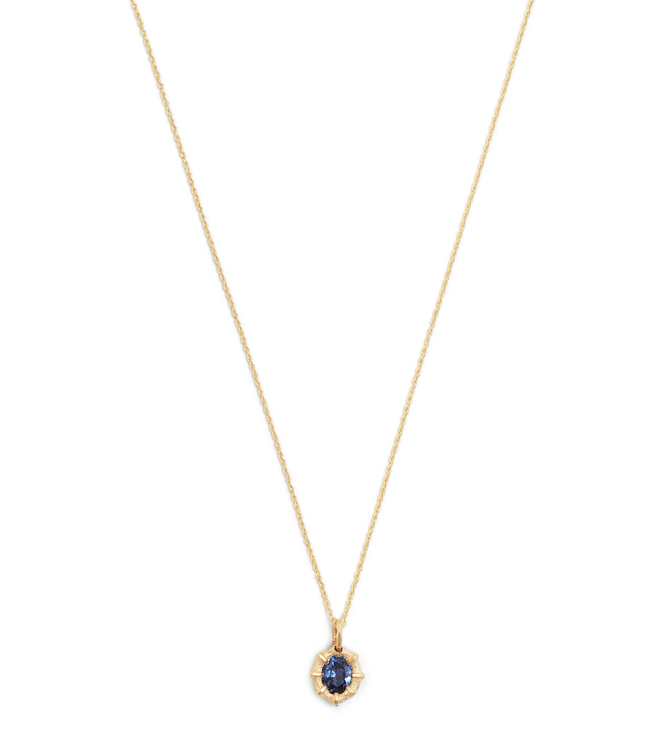 Yellow Gold and Sapphire Bamboo Pendant Necklace