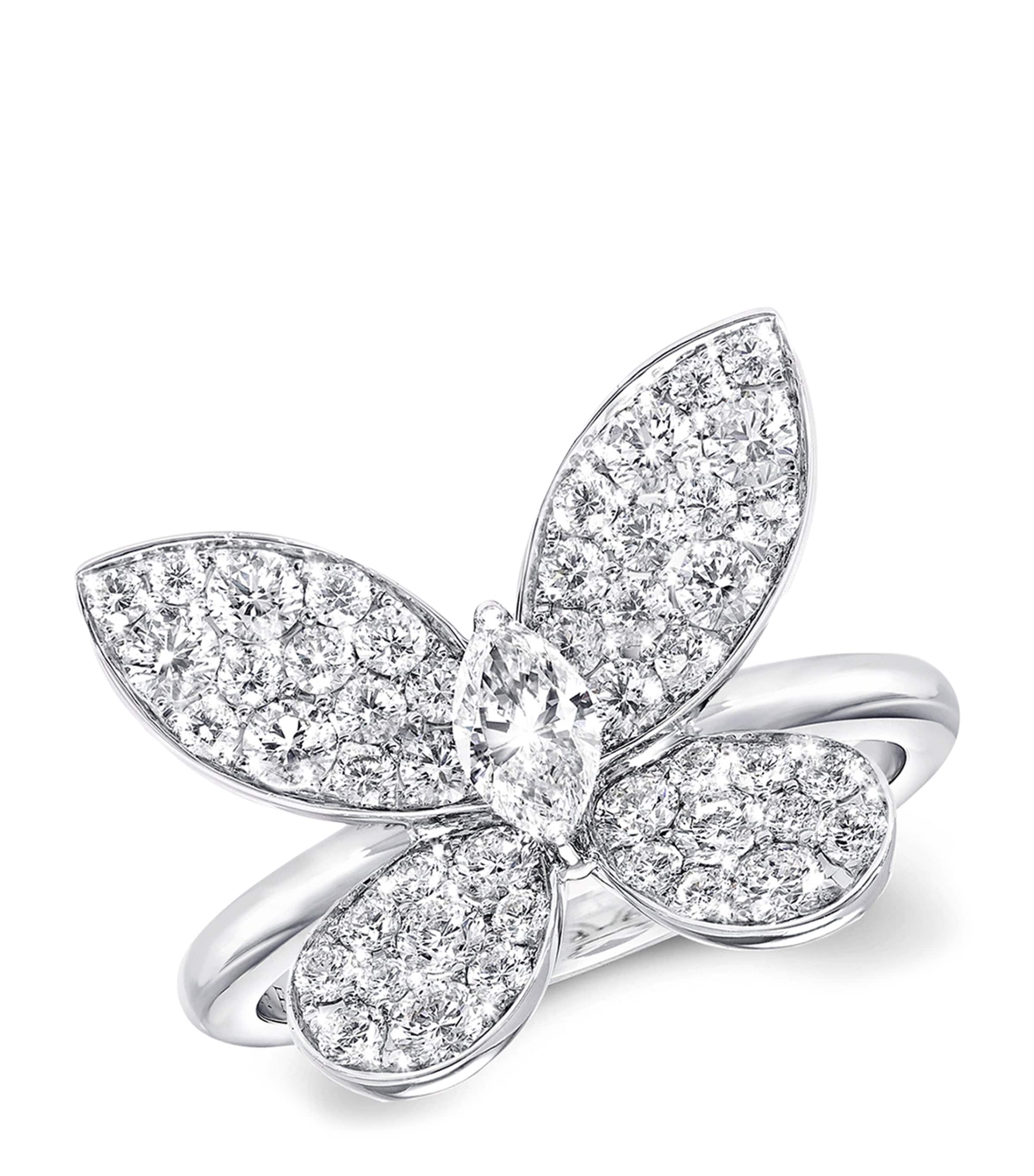 Mini White Gold and Diamond Butterfly Ring