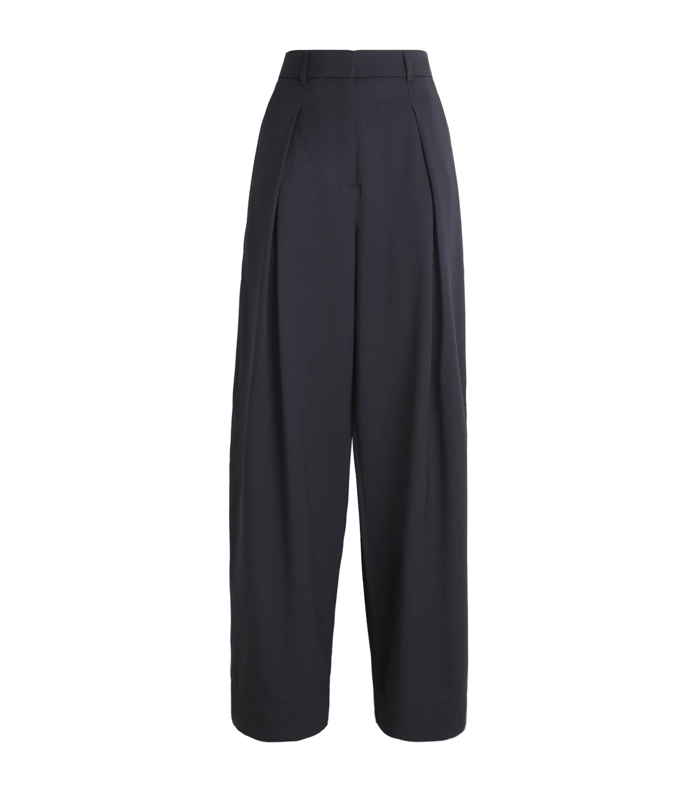 ME+EM Womens Wool Pleated Tapered Trousers Navy