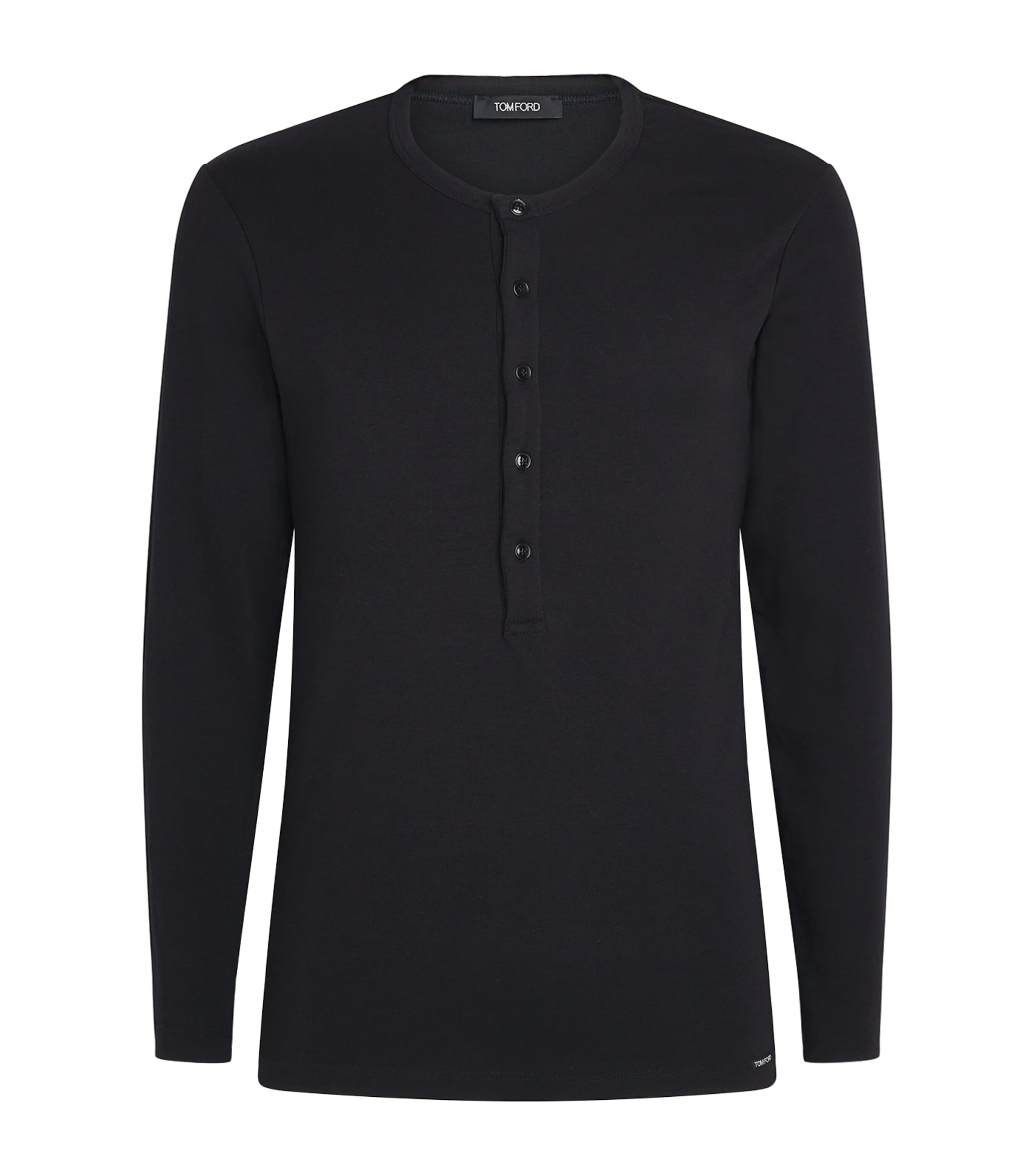 TOM FORD Mens Stretch-Cotton Henley Top Black