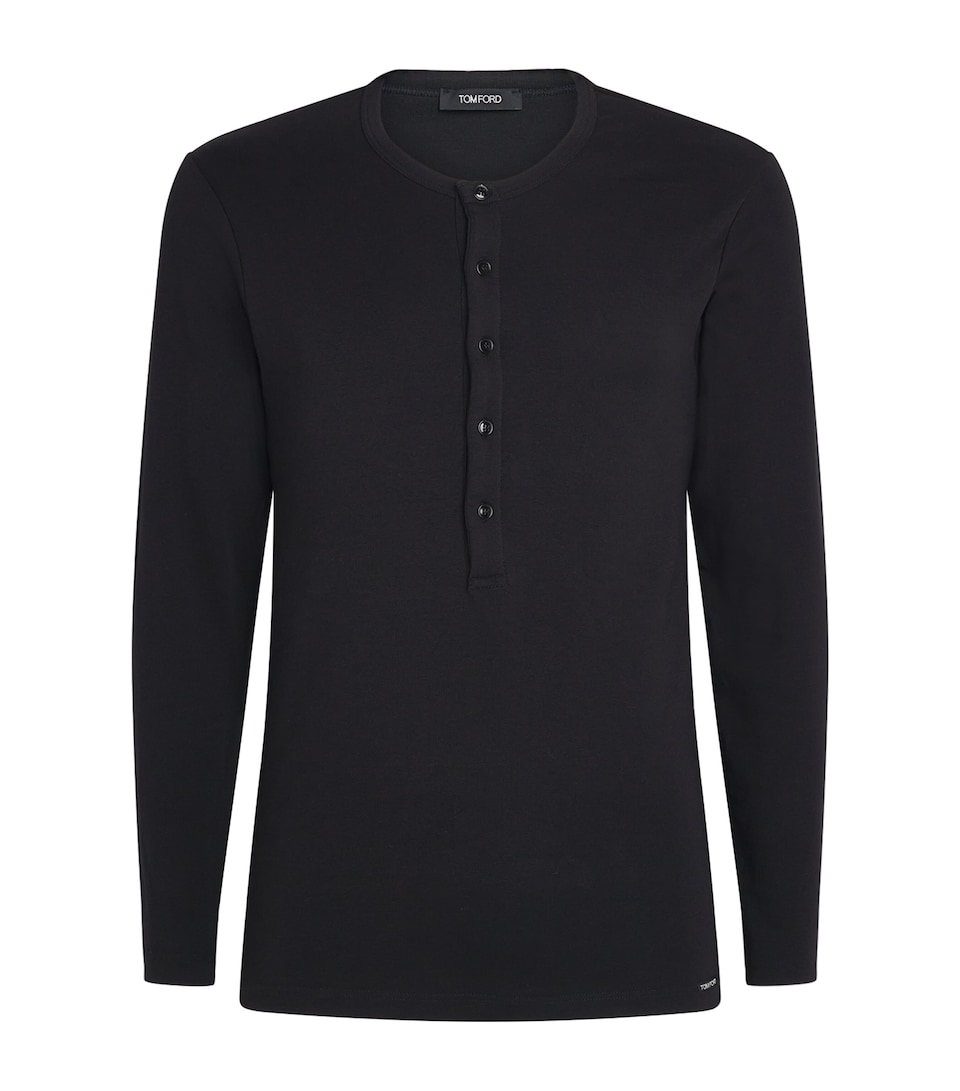 TOM FORD Mens Stretch-Cotton Henley Top Black