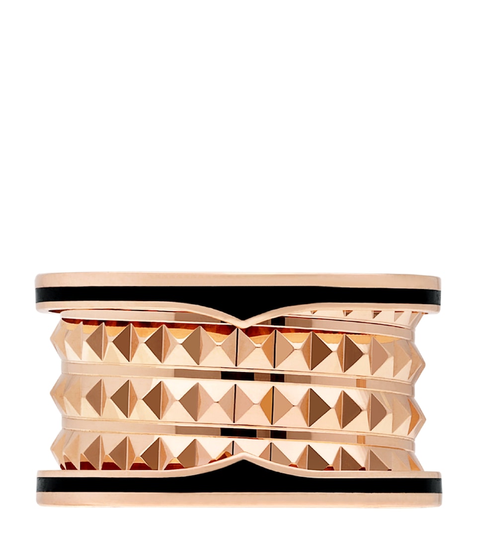 Bvlgari Rose Gold and Black Ceramic B.zero1 Rock Four-Band Ring Pink Gold
