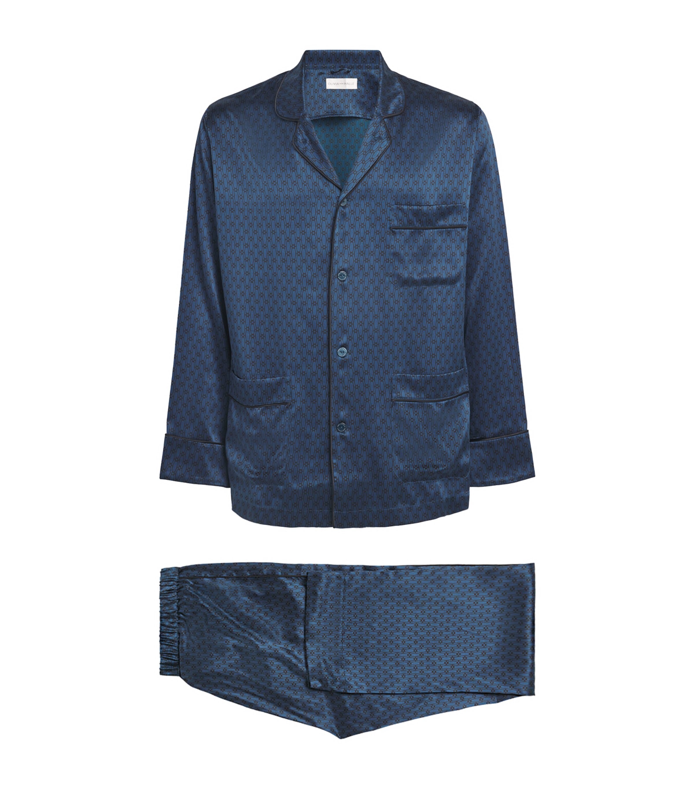 Olivia von Halle Mens Silk Twill Geometric Laurent Pyjama Set Orion