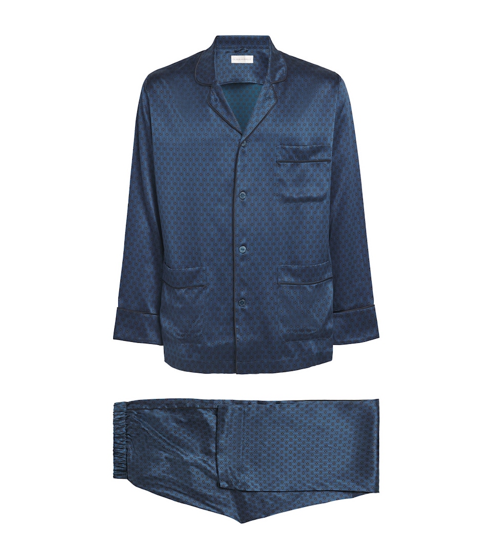 Olivia von Halle Mens Silk Twill Geometric Laurent Pyjama Set Orion