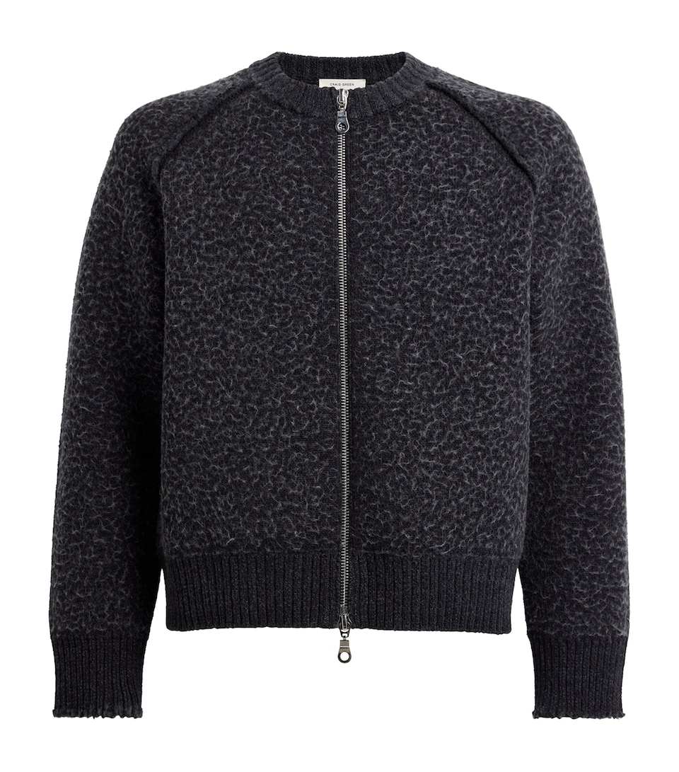 Craig Green Mens Wool-Blend Zip-Up Sweater Black/ Dark Grey