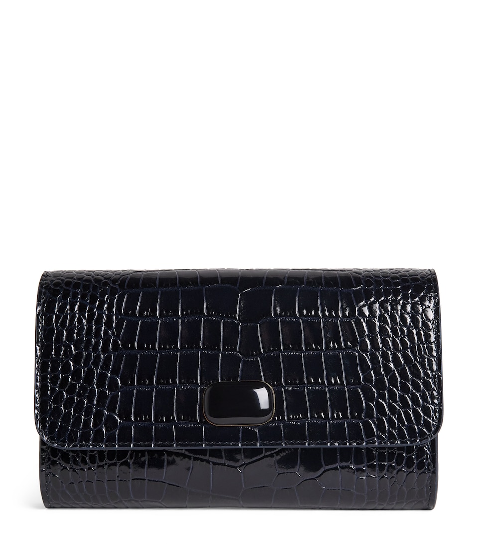 Leather Croc-Embossed Clutch Bag