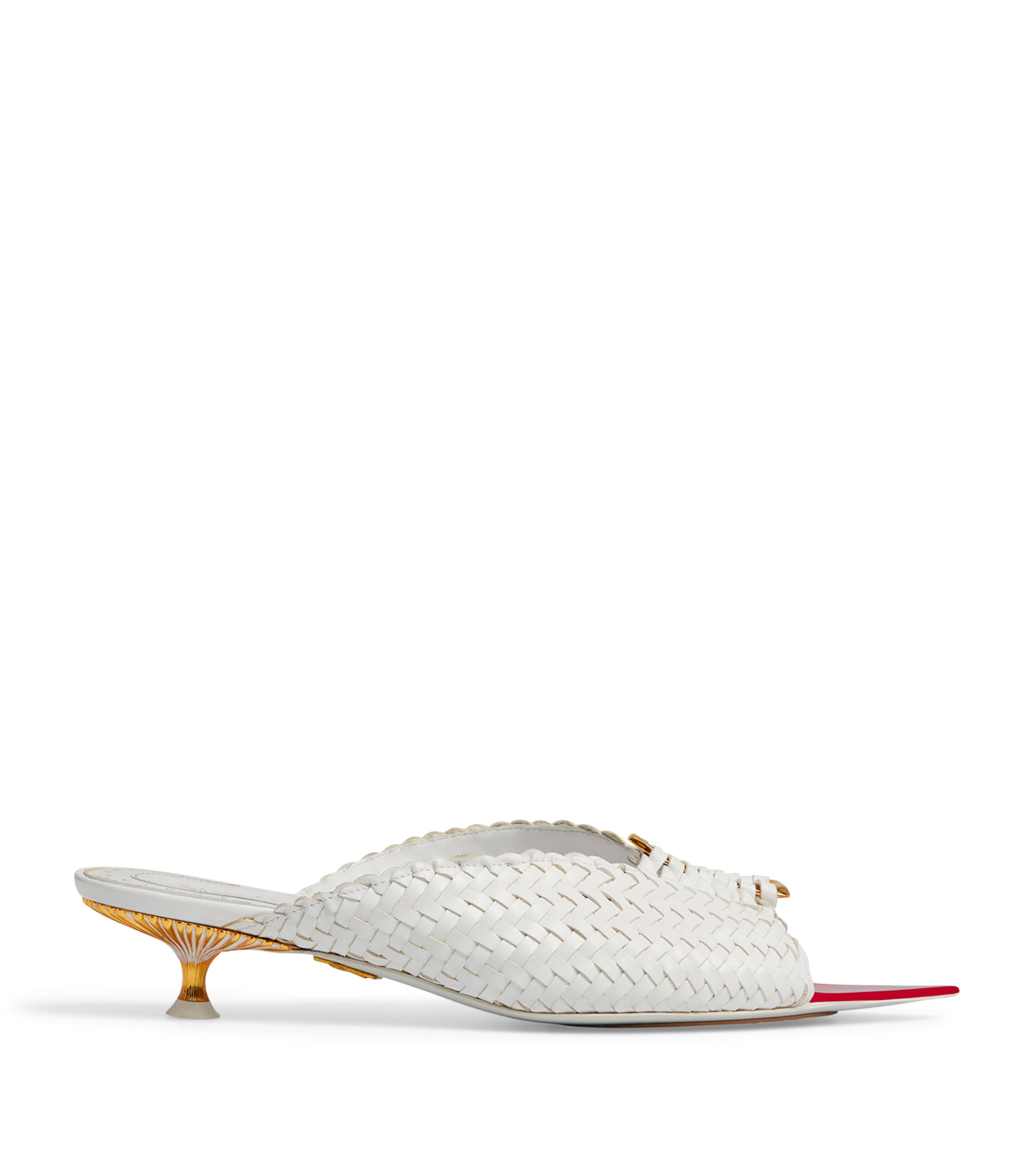 Schiaparelli Calfskin Keyhole Heeled Mules White