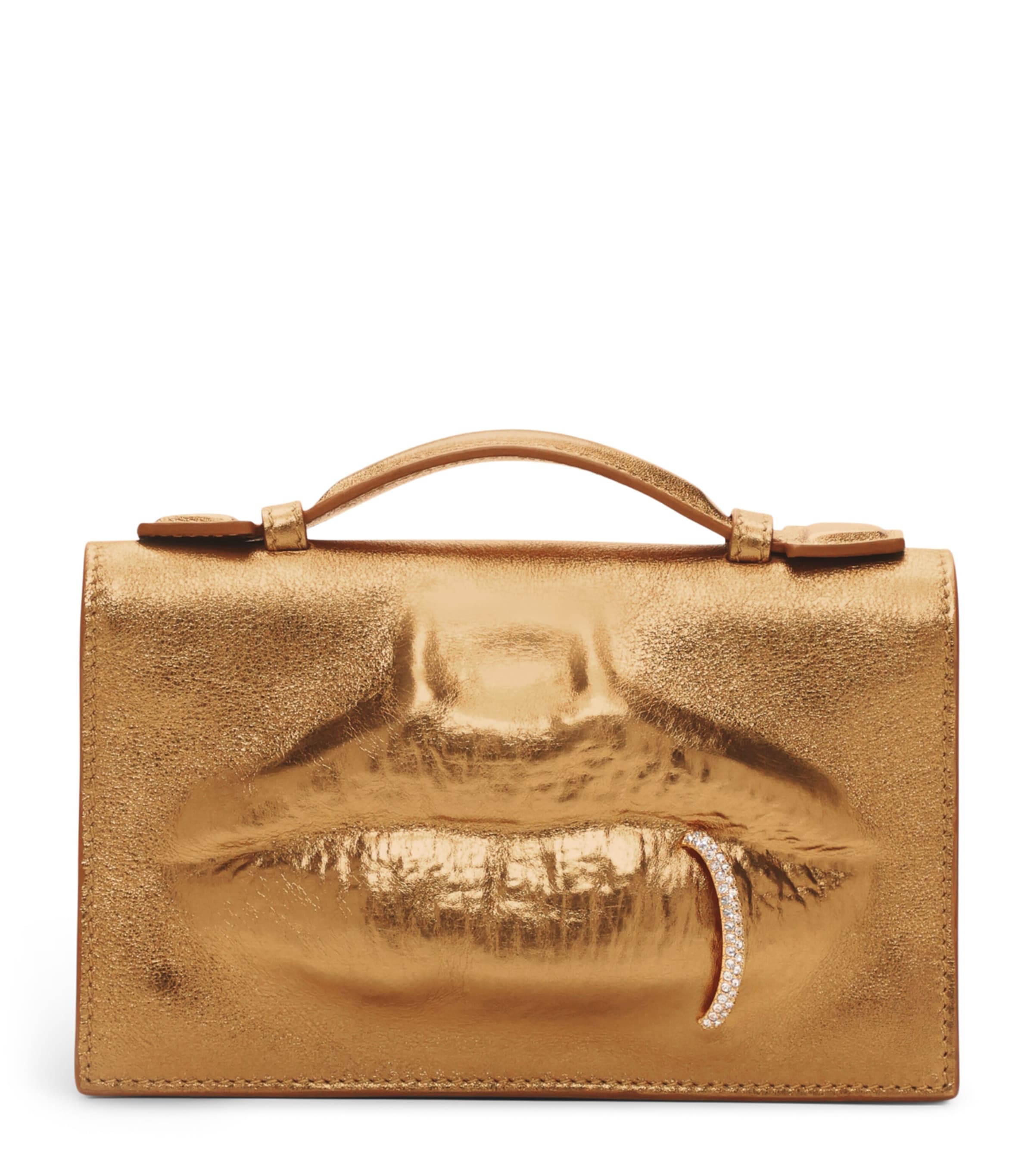 Leather Moulded Mouth Clutch Bag