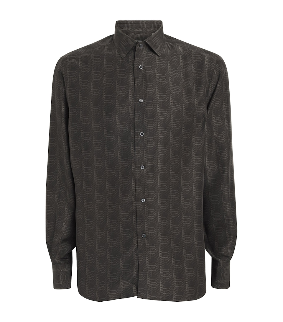 Corneliani Mens Silk Geometric Print Shirt Dark Brown