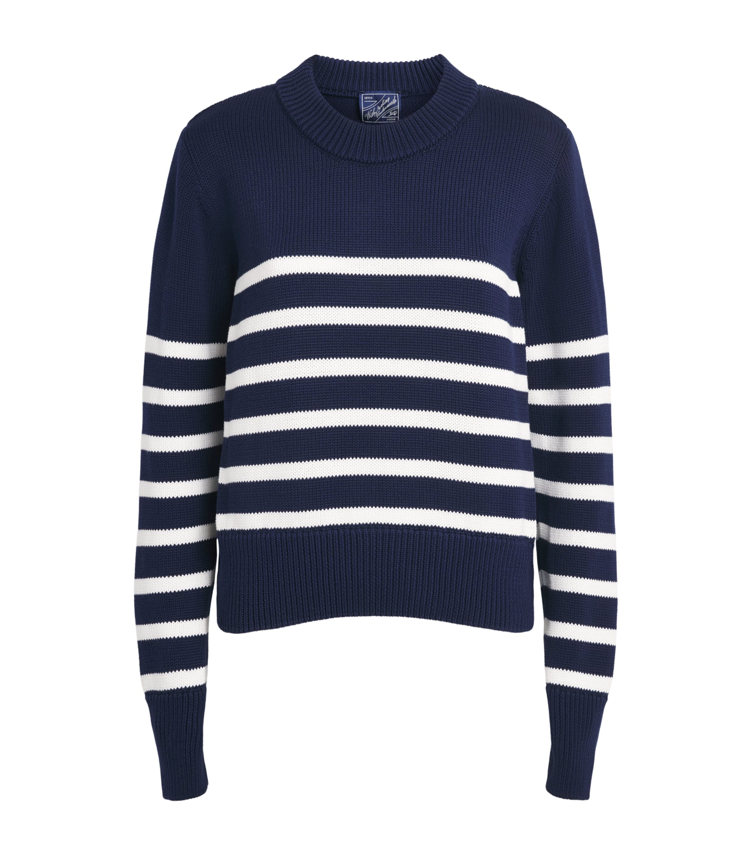 With Nothing Underneath Womens Cotton Devon Sweater Navy White Stripe
