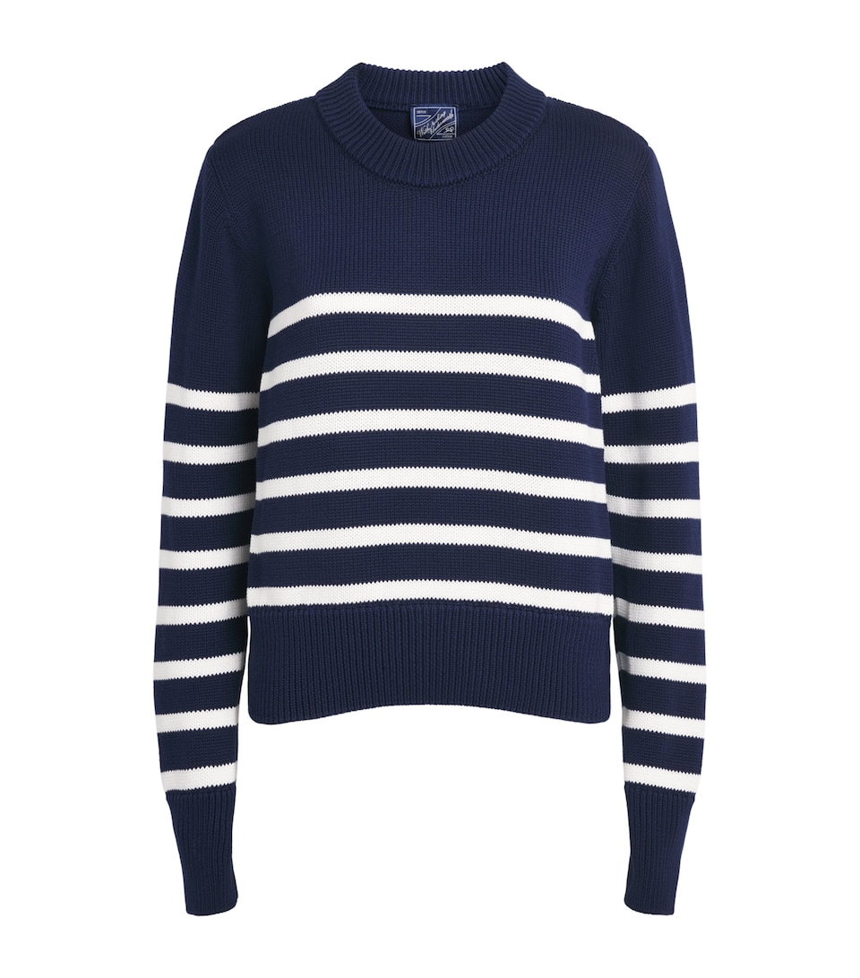 With Nothing Underneath Womens Cotton Devon Sweater Navy White Stripe