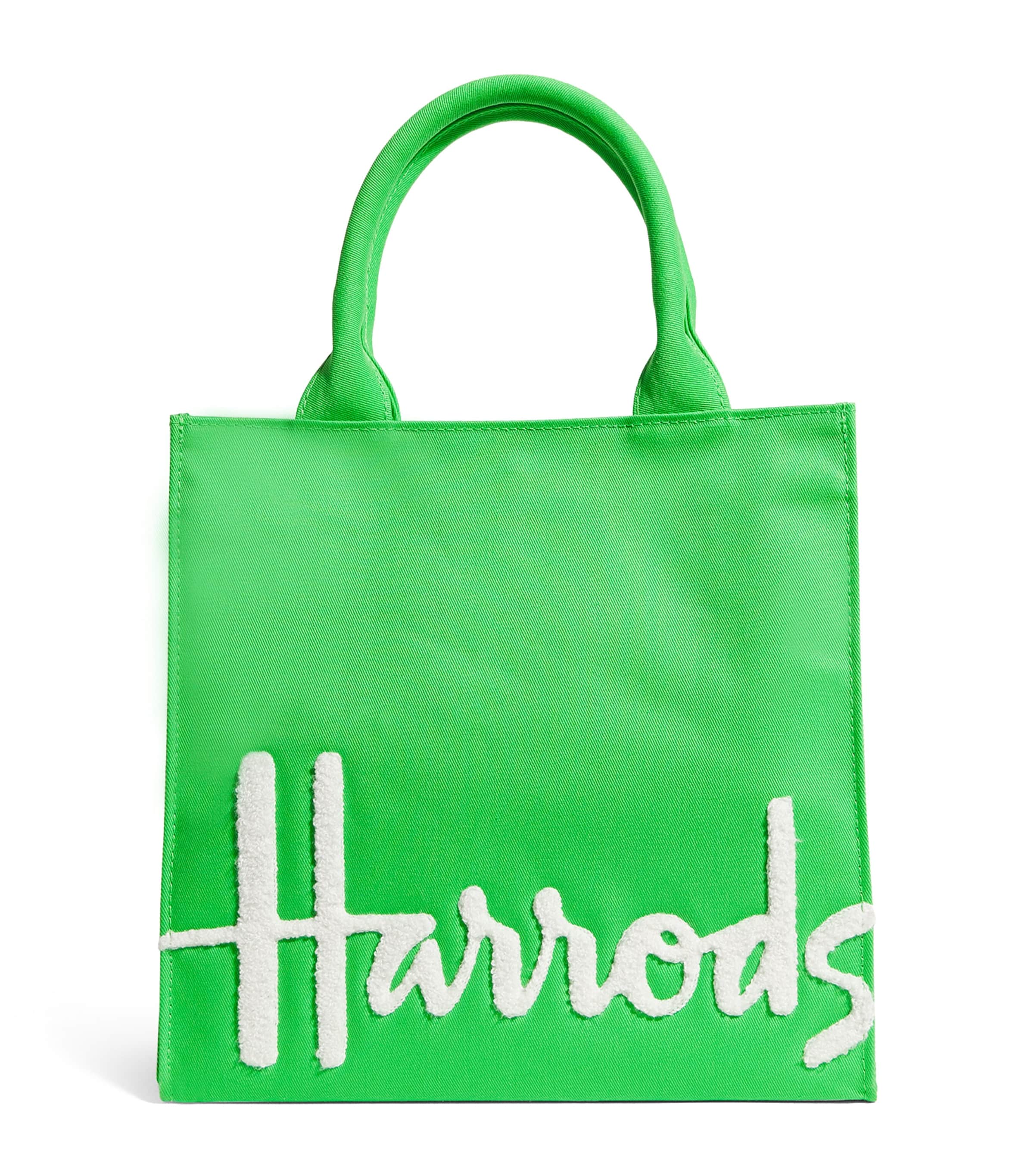 Harrods Small Cotton Logo Tote Bag Bright Green