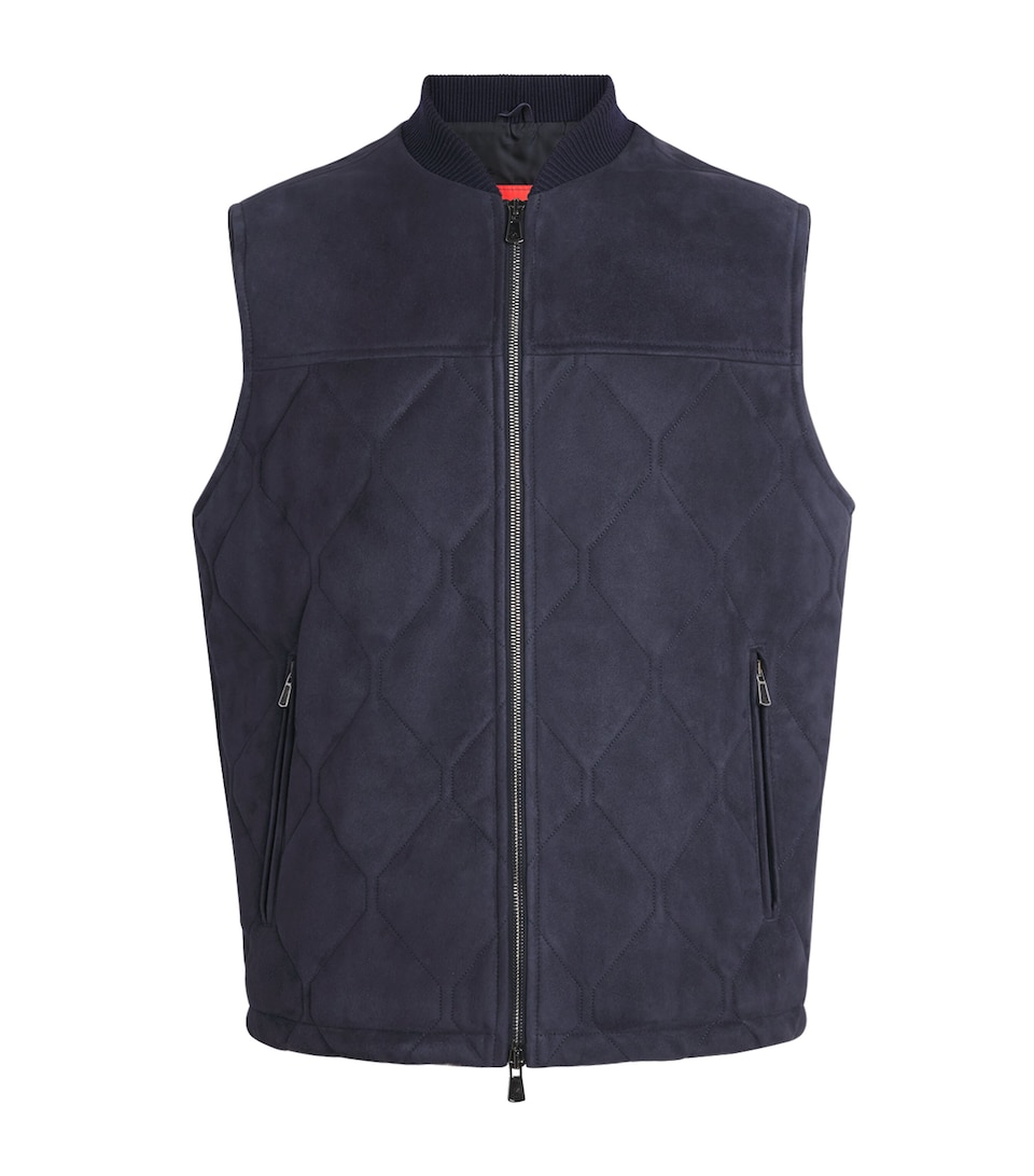 Isaia Mens Suede Quilted Gilet