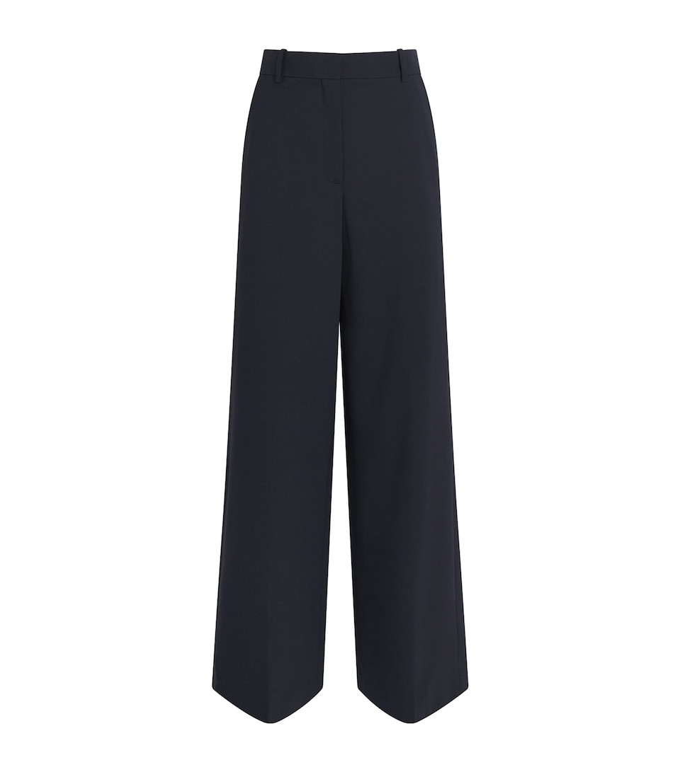 Theory Womens Wool-Blend Wide-Leg Trousers Deep Navy