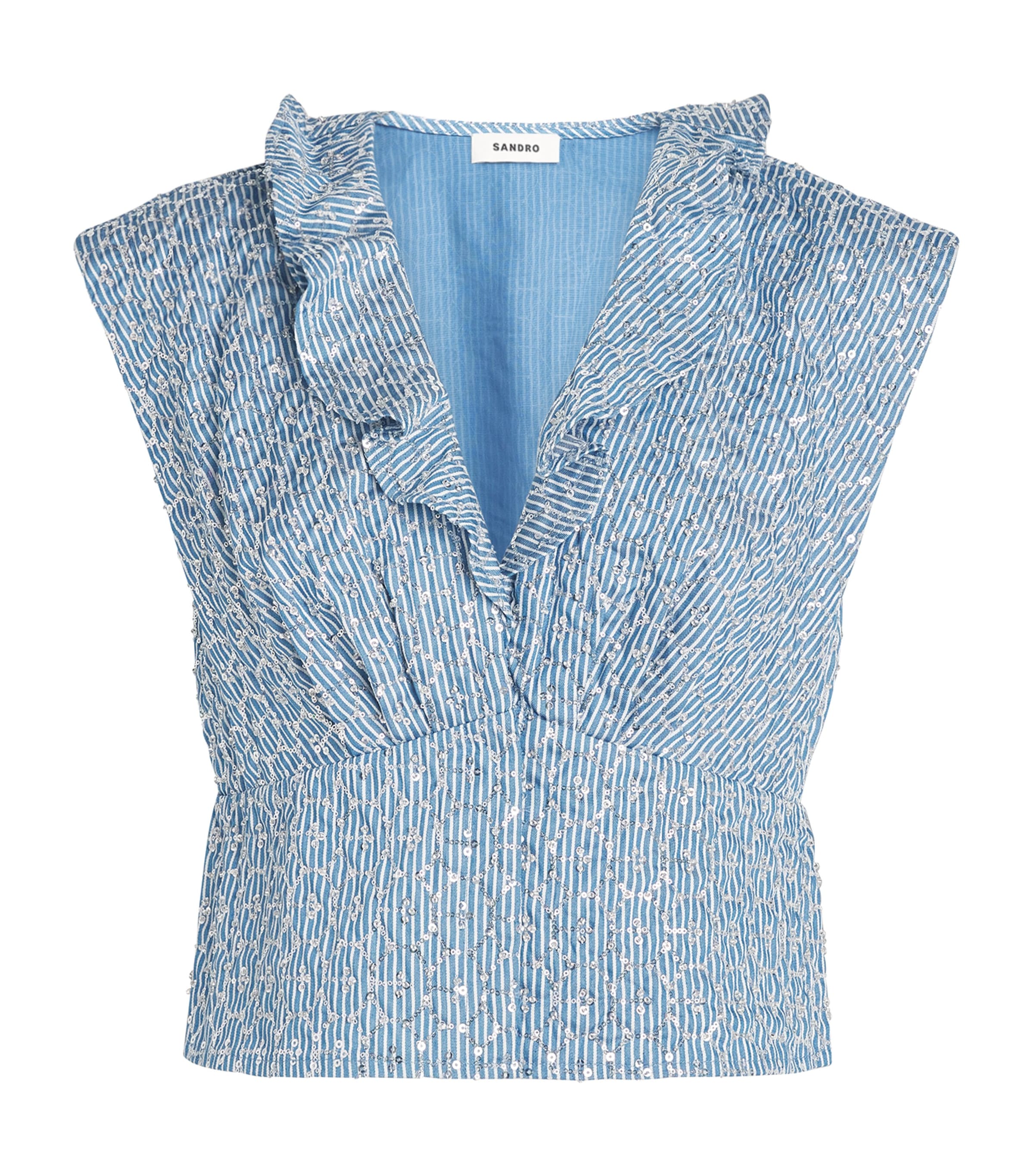 Sandro Paris Womens Sequinned Stripe Top Blue
